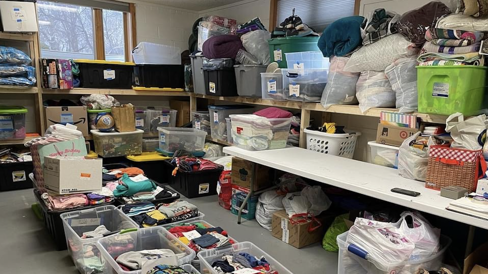 Basement with donations for refugees
