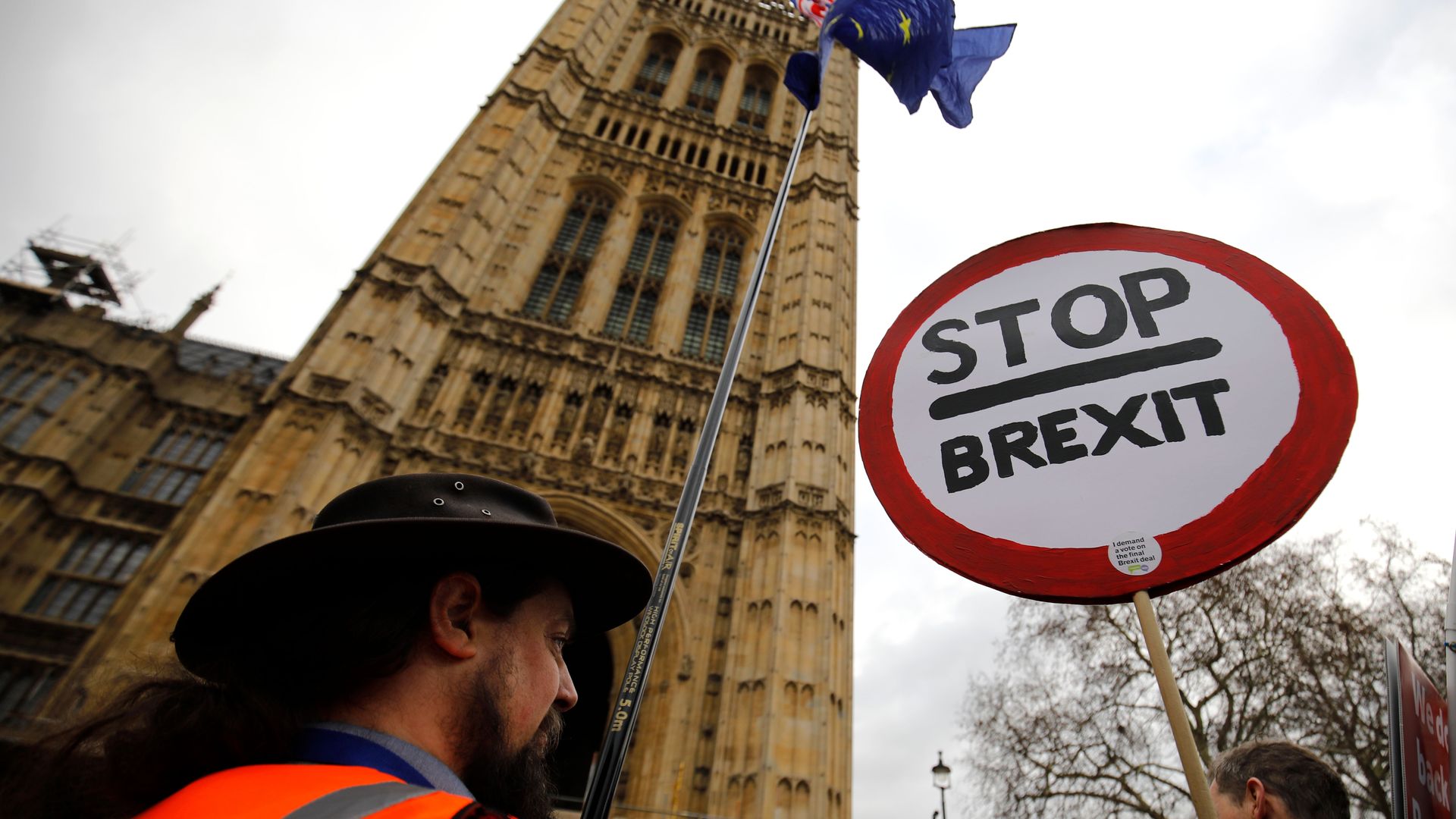 Man in London with a stop brexit sign