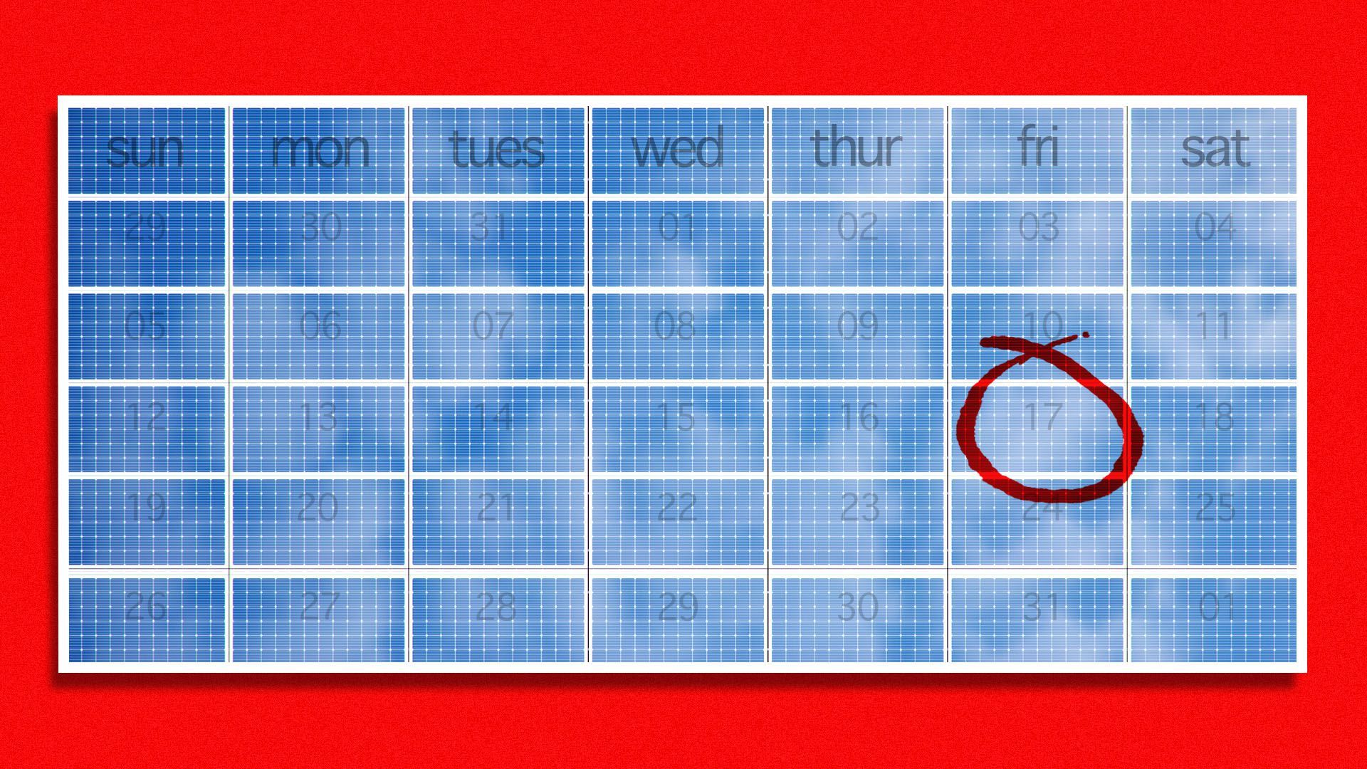 Illustration of a solar panel as a calendar with a day circled in red
