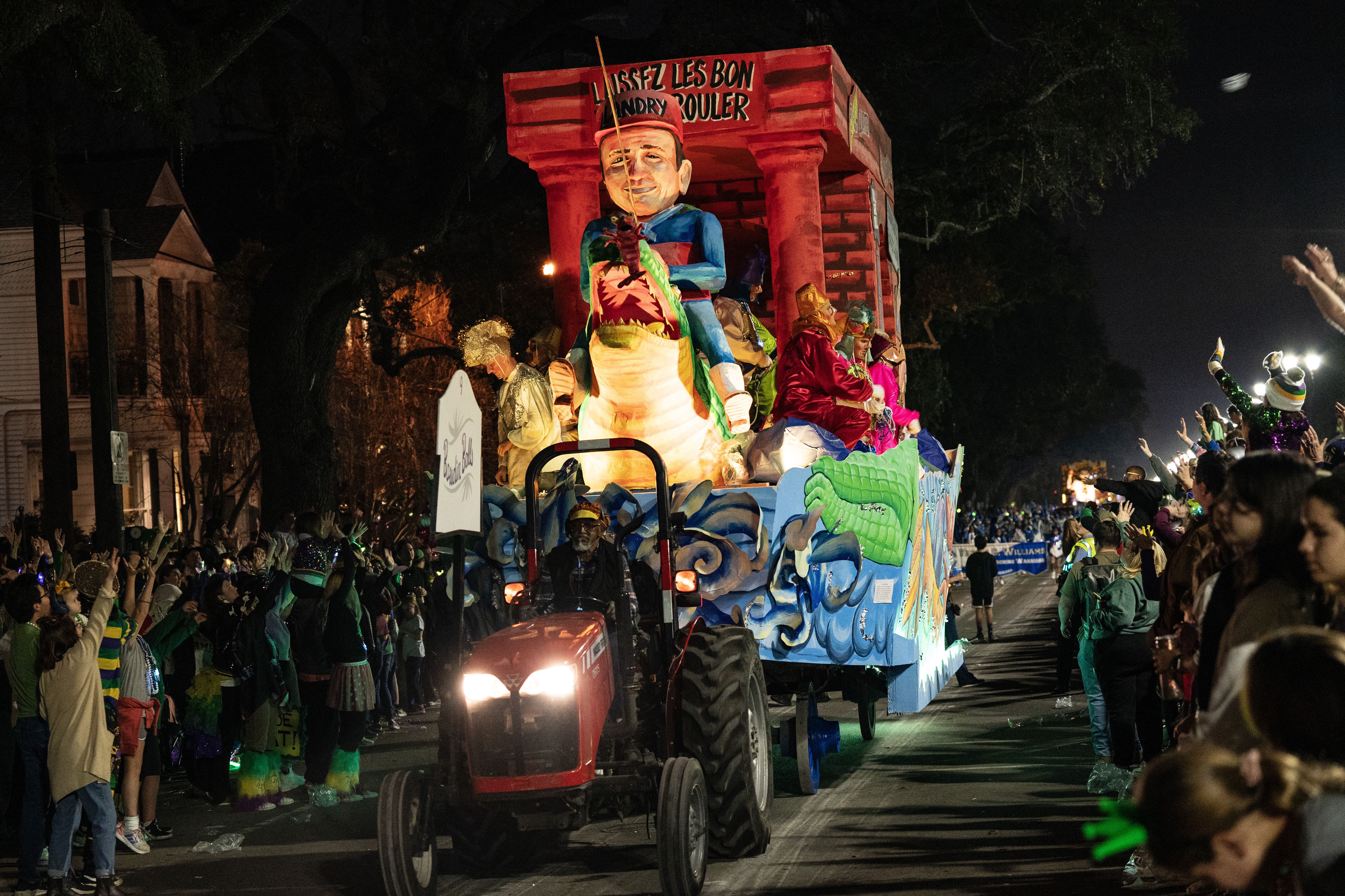 Photo shows a Jeff Landry float in the Knights of Chaos parade