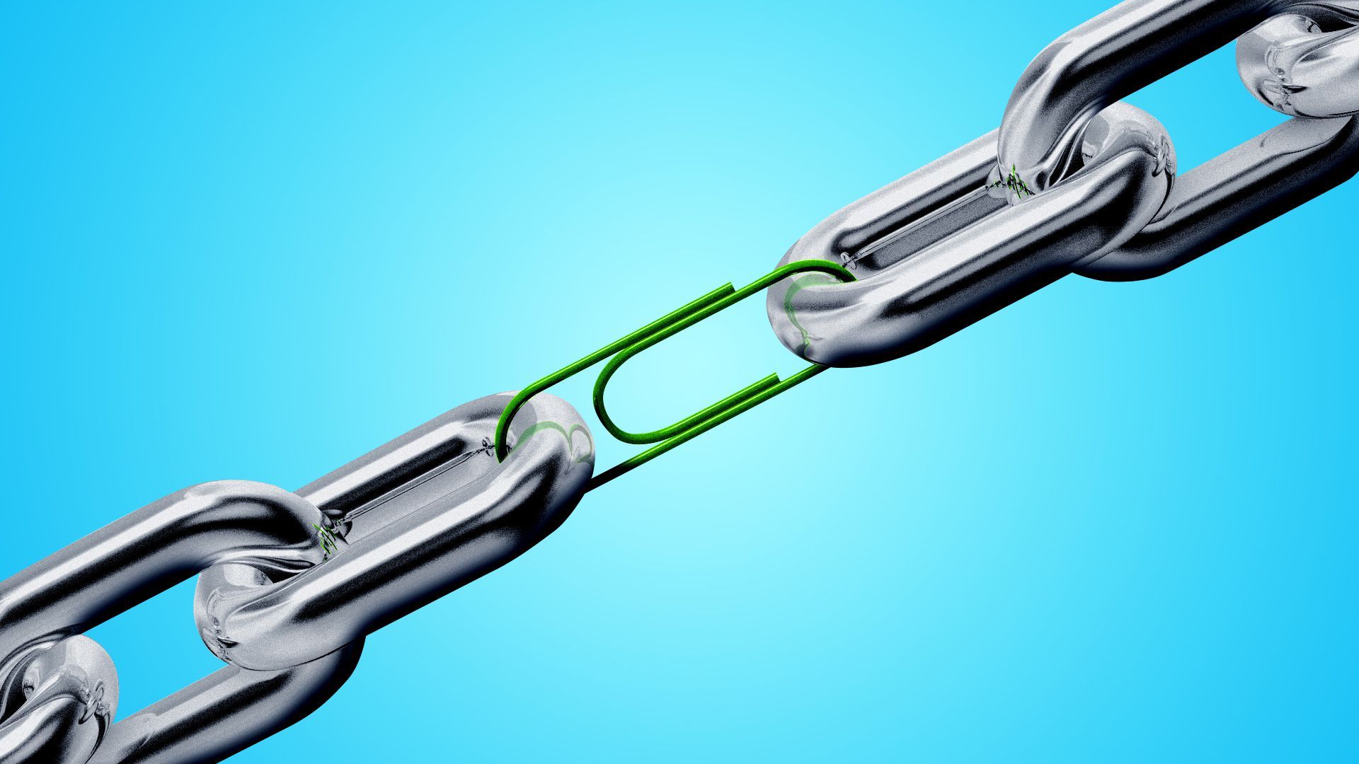 Illustration of a metal chain with a paperclip as a link.  