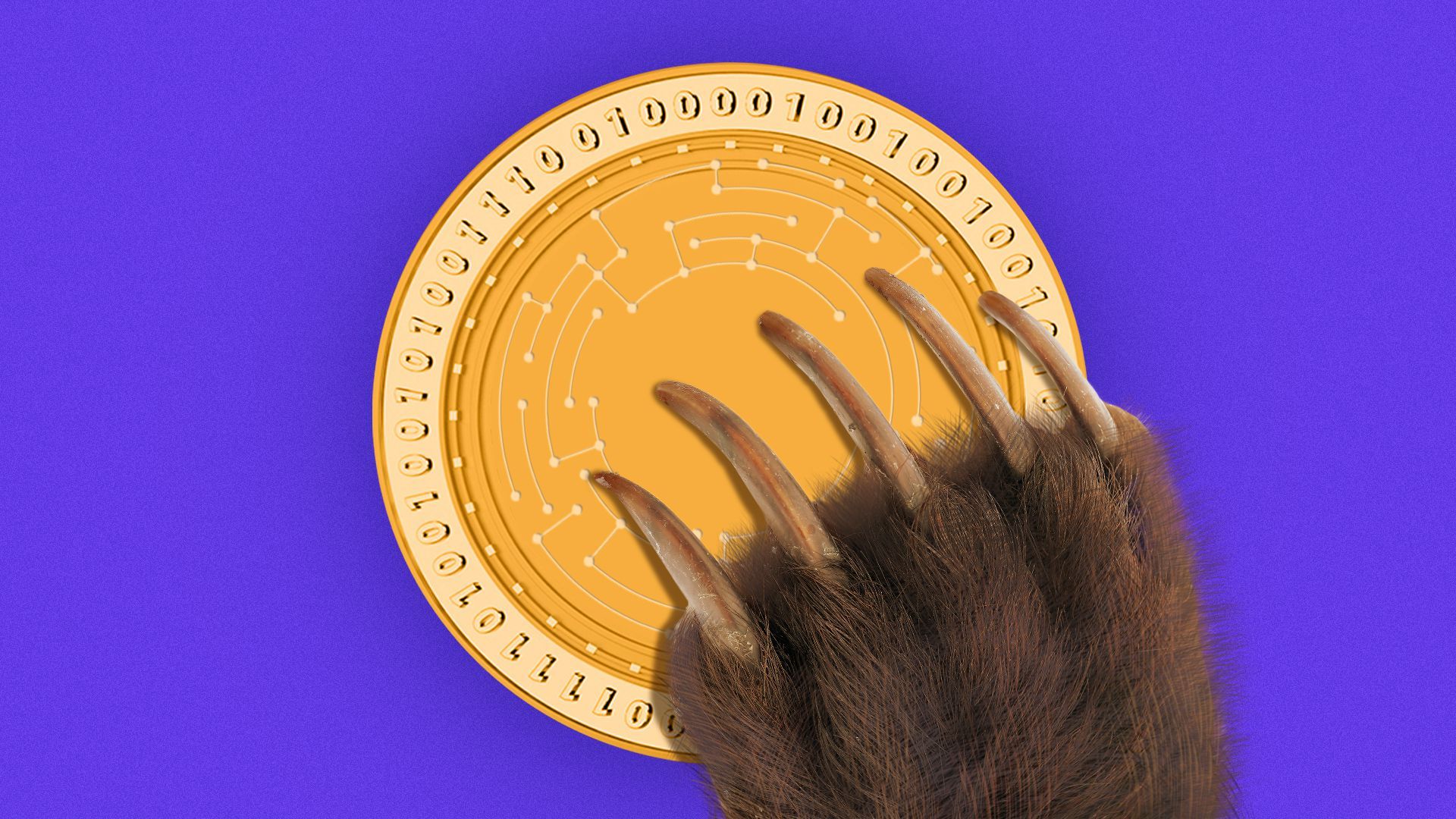 Illustration of a bear claw holding a crypto coin.