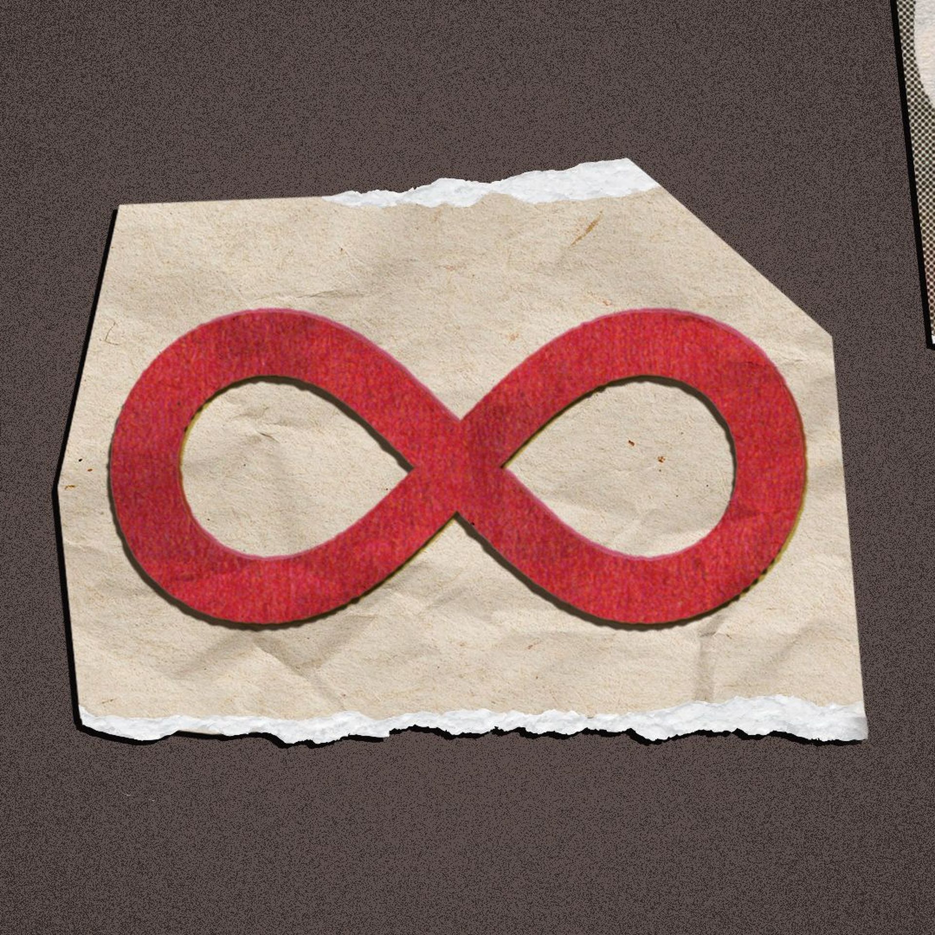 Illustration of cut-out ransom letters with an infinity symbol as the main cut-out letter.