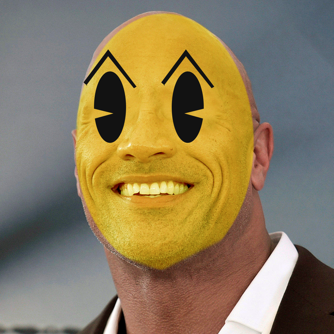 Photoshop of actor Dwayne Johnson smiling, with his face digitally painted yellow