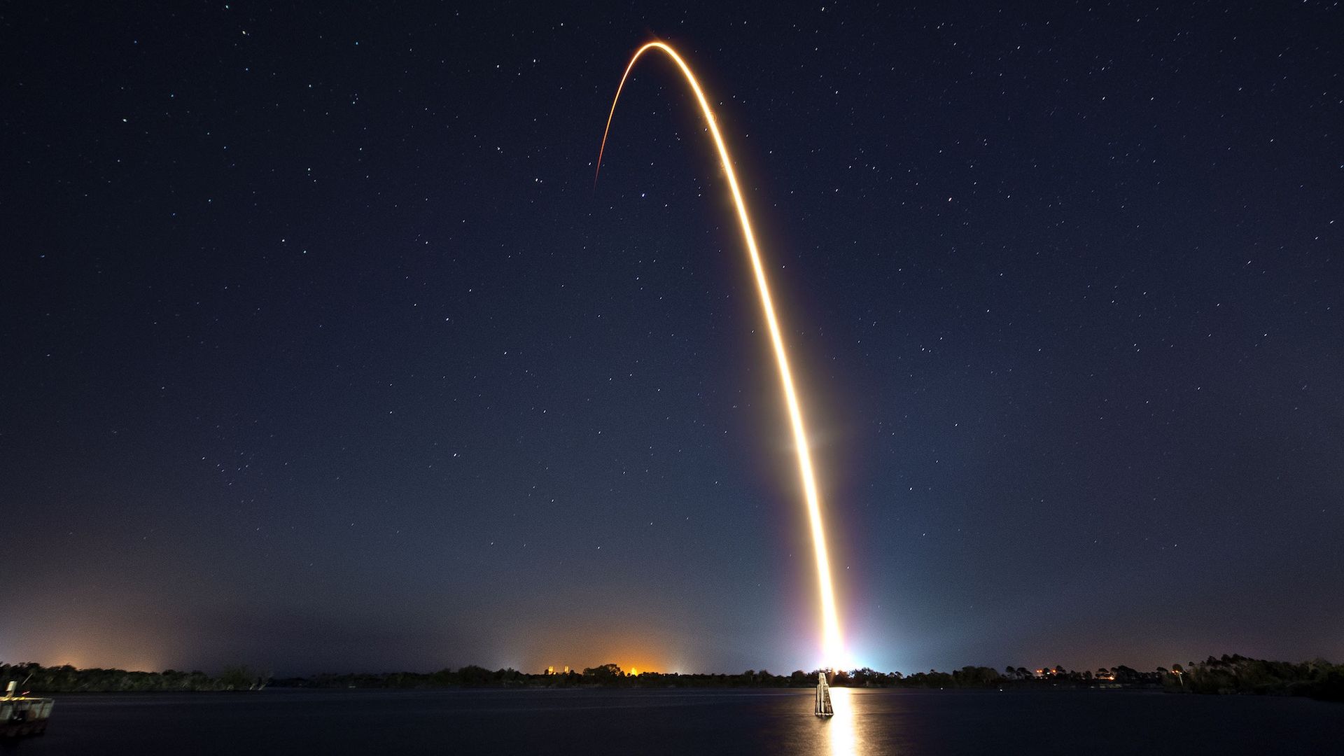 Light trail from SpaceX rocket launch out of Cape Canaveral.