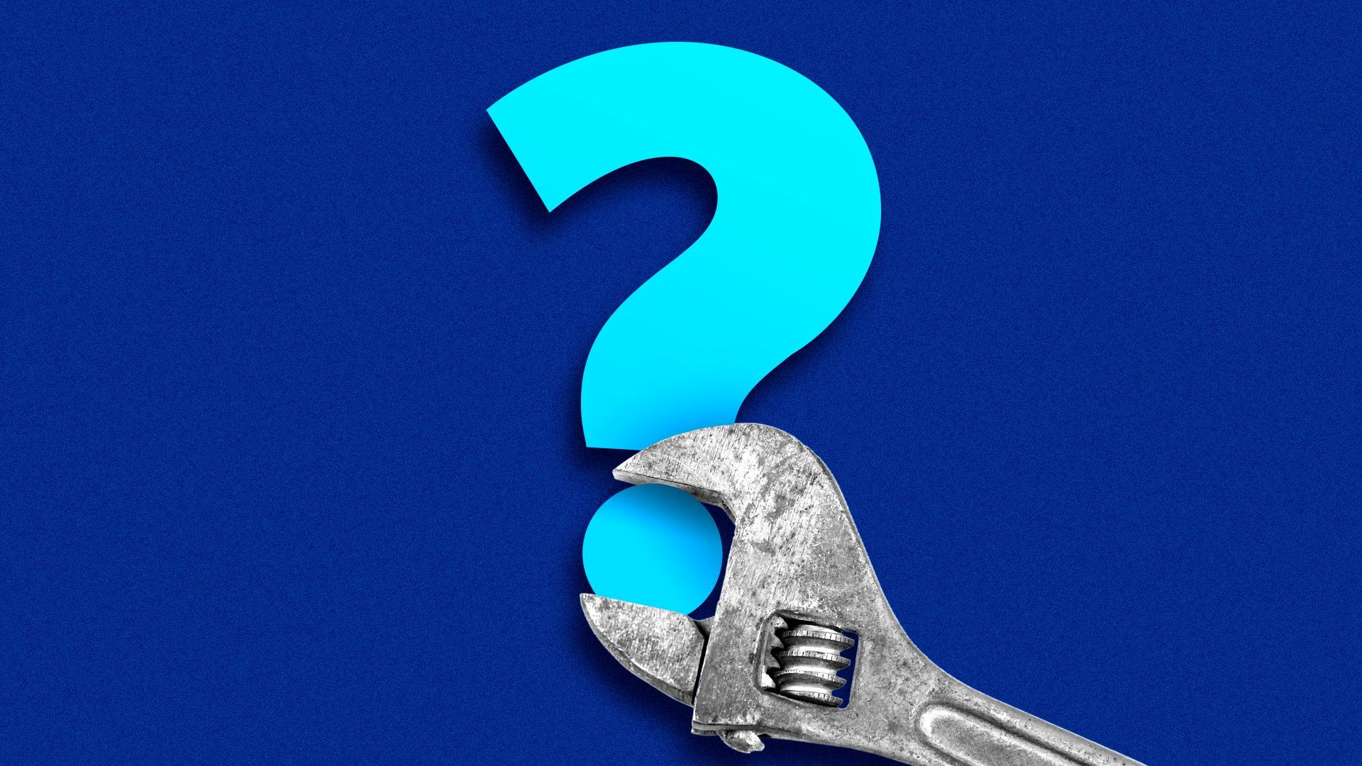Illustration of a wrench turning the dot under a question mark