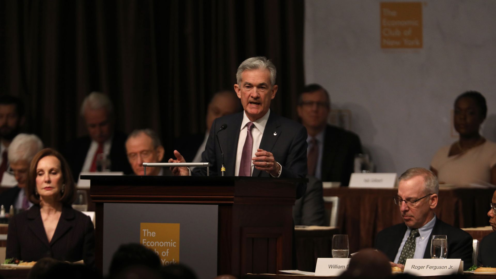NEW YORK, NEW YORK - NOVEMBER 28: Federal Reserve Chairman Jerome Powell speaks at the Economic Club of New York on November 28, 2018 in New York City. 