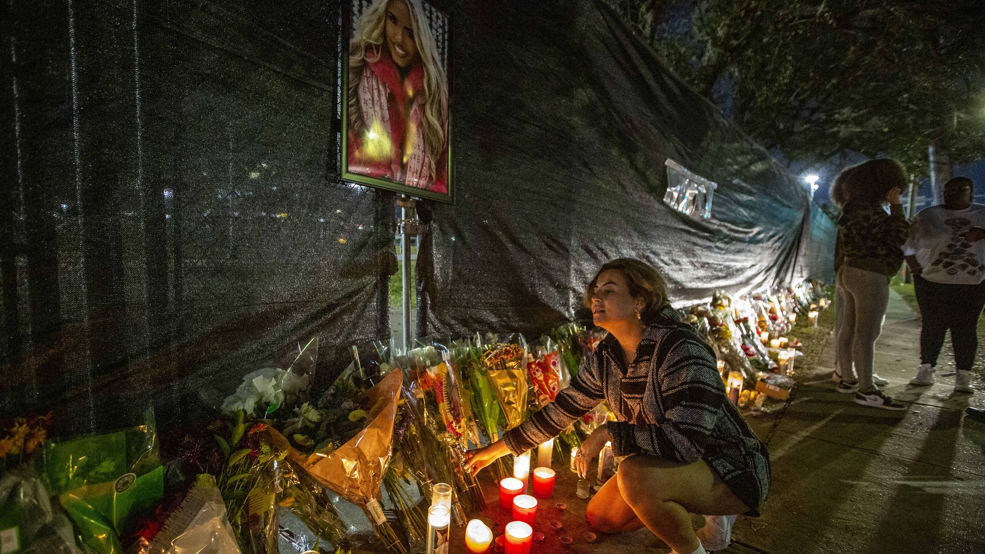 A makeshift memorial on November 7, 2021 at the NRG Park grounds where 10 people died following a crowd surge at the Astroworld Festival in Houston, Texas.