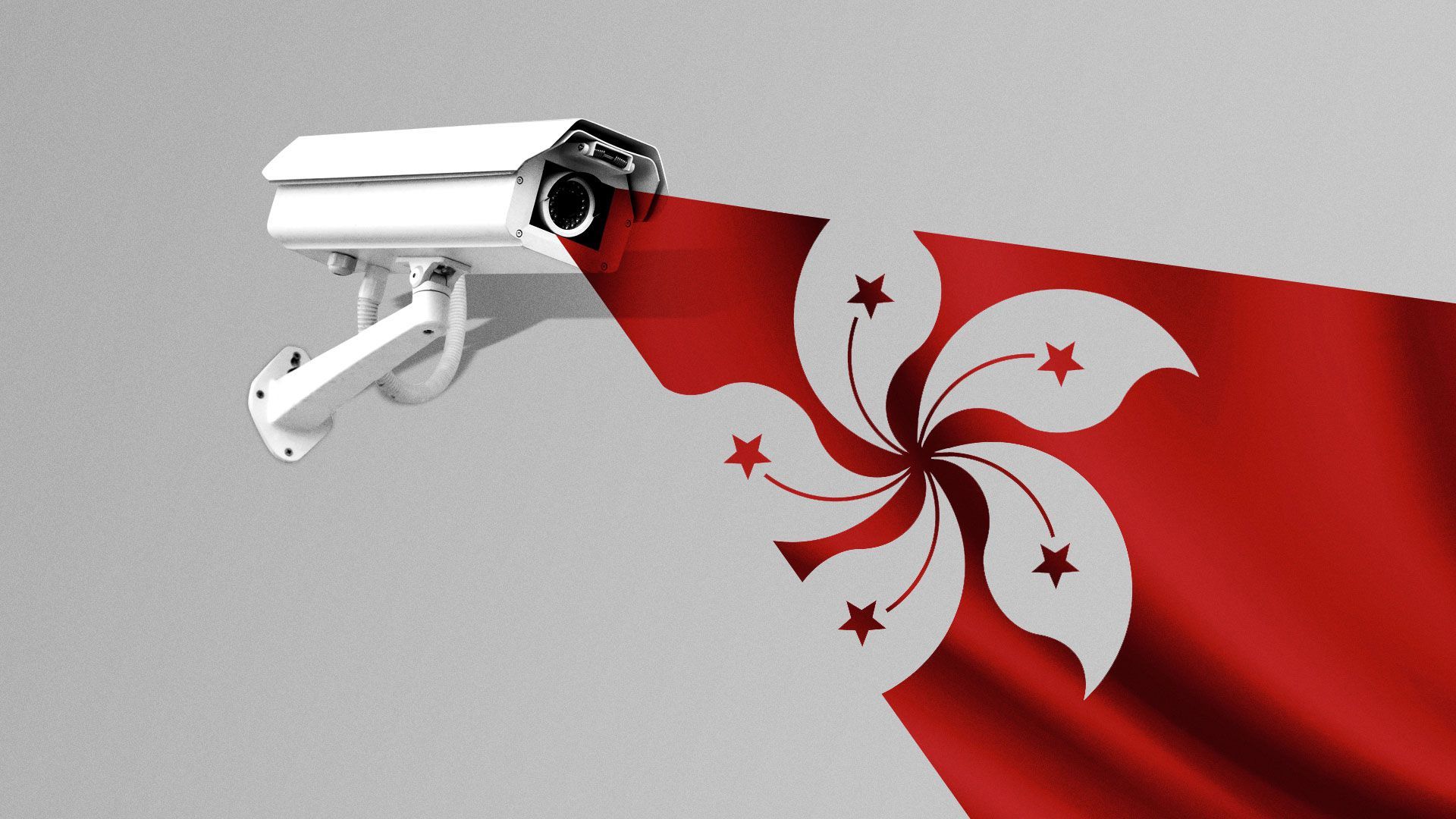 Illustration of security camera highlighting the Hong Kong flag
