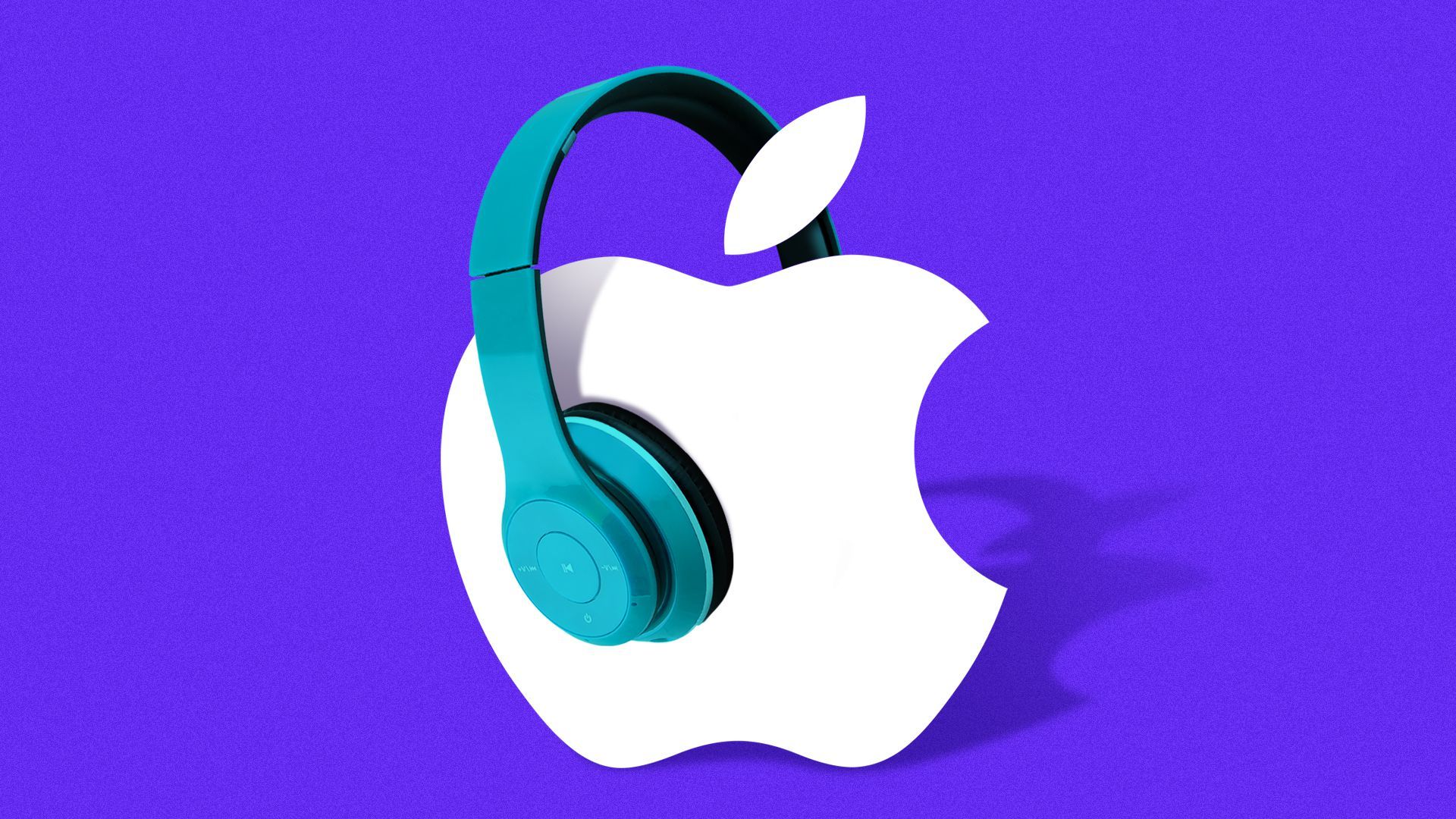 Illustration of a the Apple logo wearing headphones