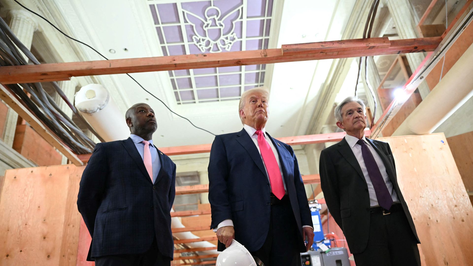 Sen. Tim Scott, President Trump and FDA Chair Jerome Powell at the Fed in Washington