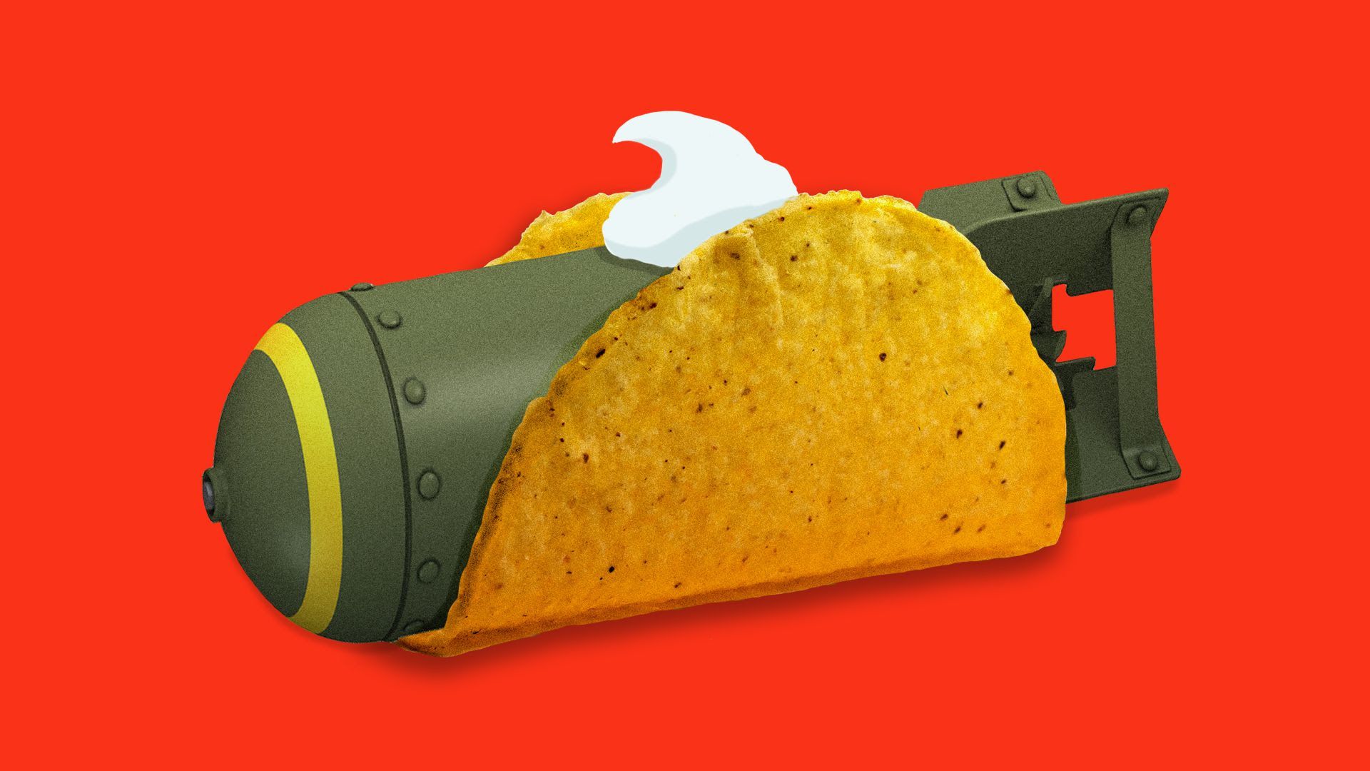 An illustration of a missile in a taco with sour cream on the top 
