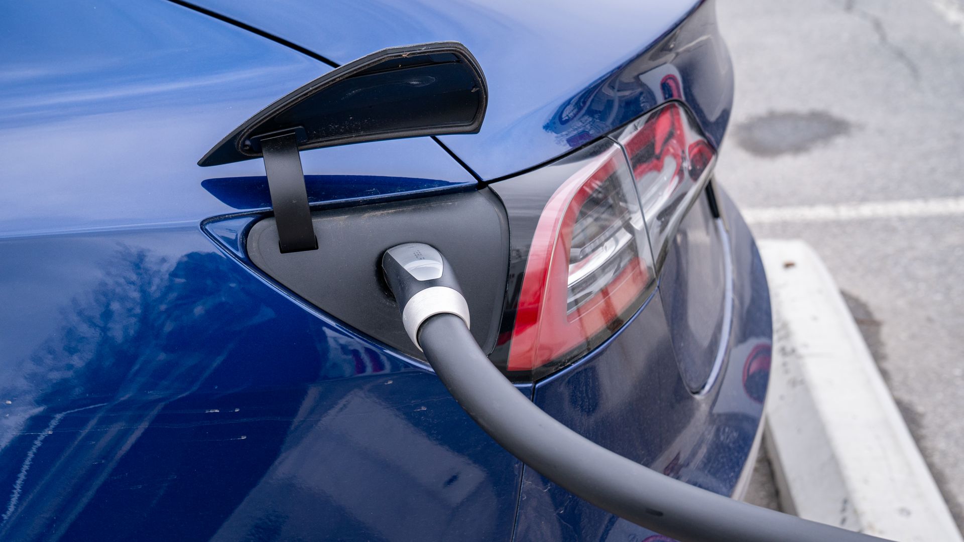 A Tesla charging in South Burlington, Vermont, in April 2022.