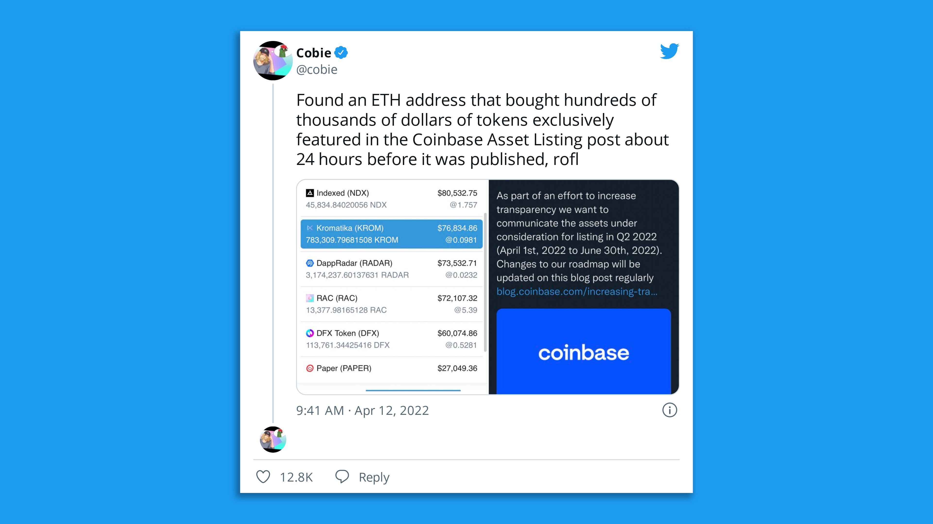 Cobie tweets in case against Coinbase employee