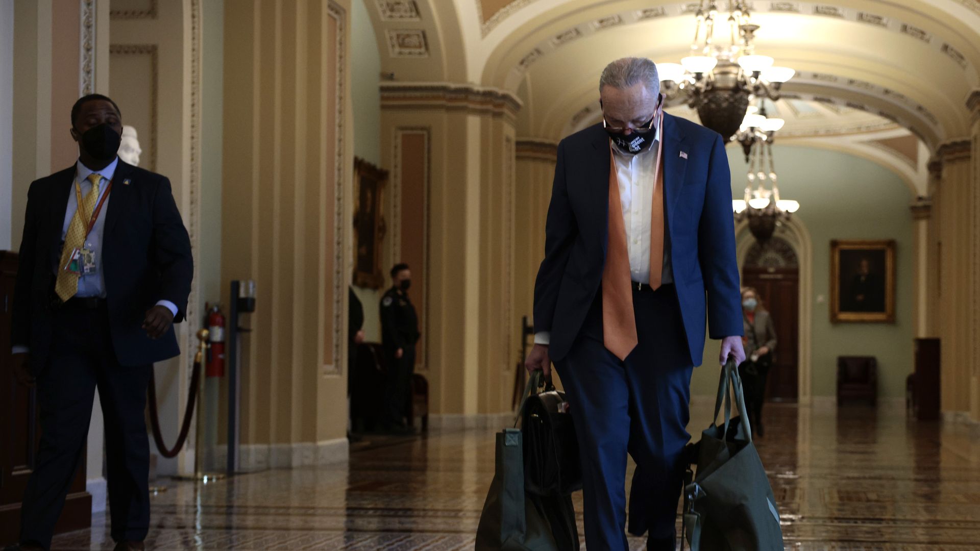 Senate Majority Leader Chuck Schumer is seen walking back into the Capitol at the start of a new week.