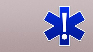 Illustration of an ambulance symbol with an exclamation point in the middle of it.