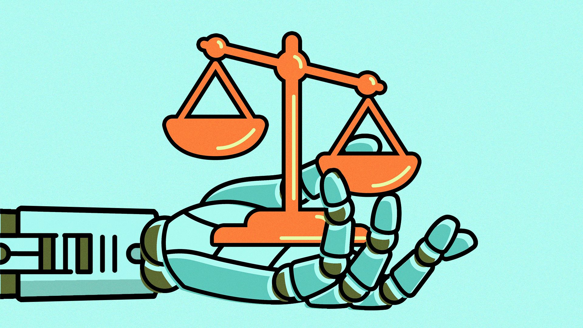 Illustration of a robot hand holding a scale.