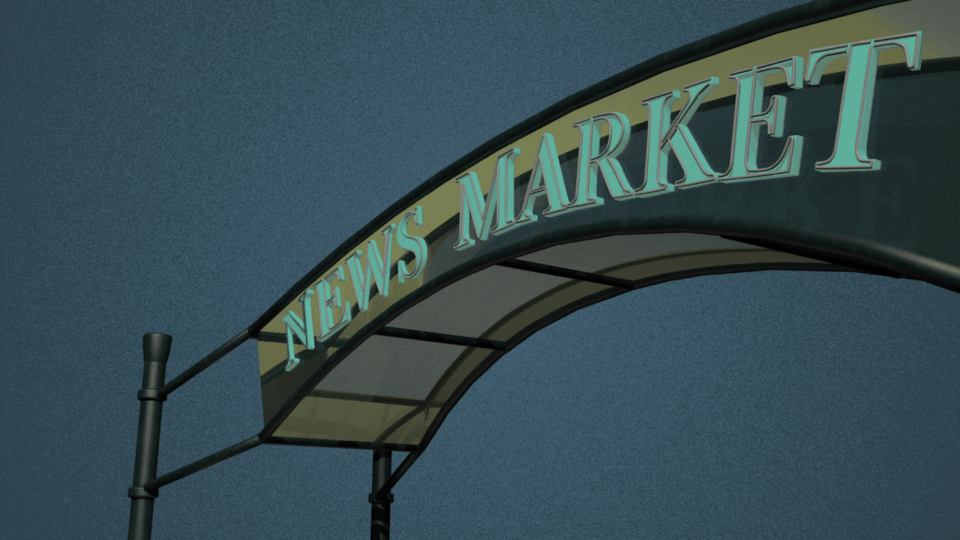 Illustration of a neon sign that reads News Market.