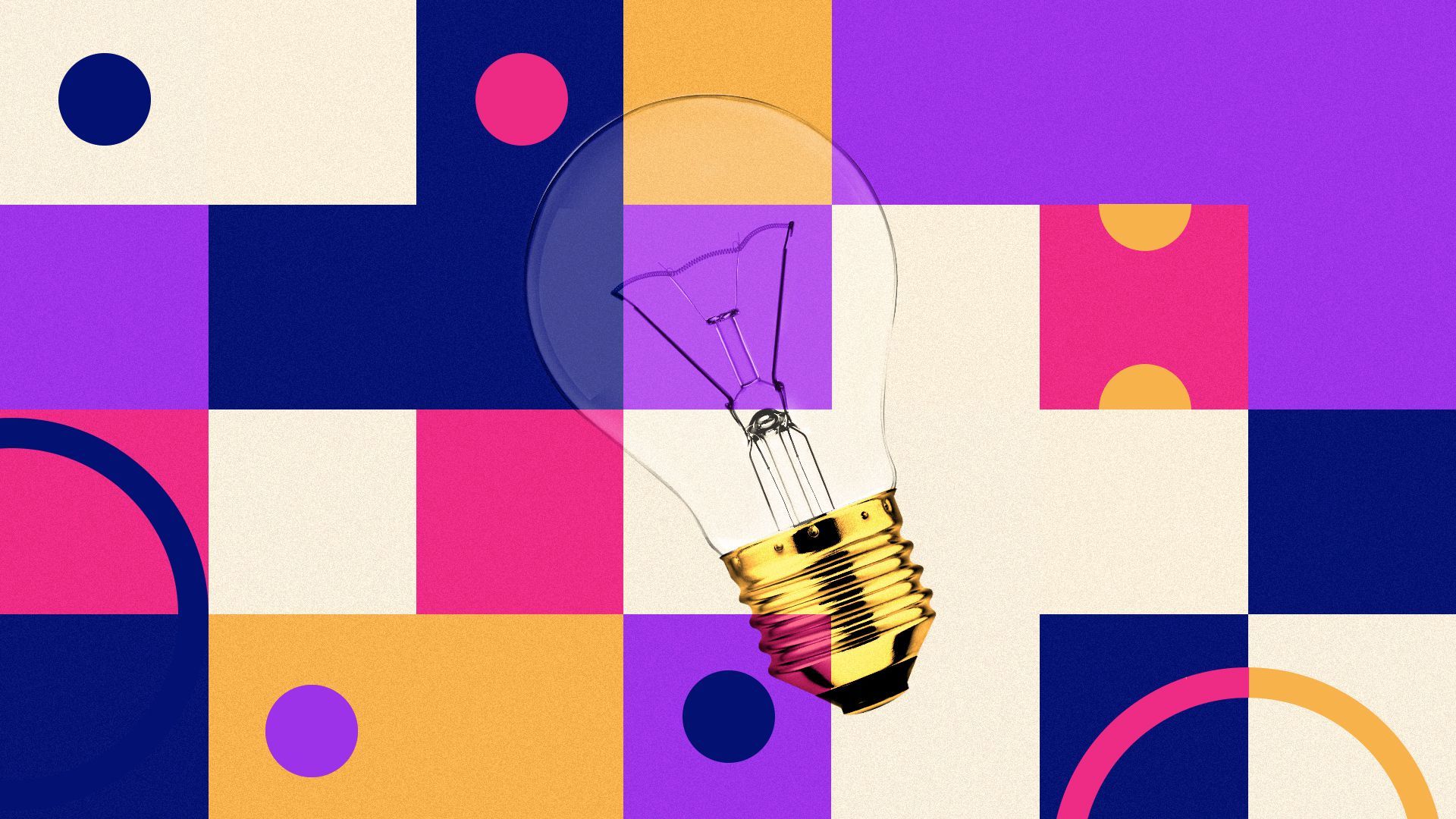 Illustration of lightbulb with a grid background and circles