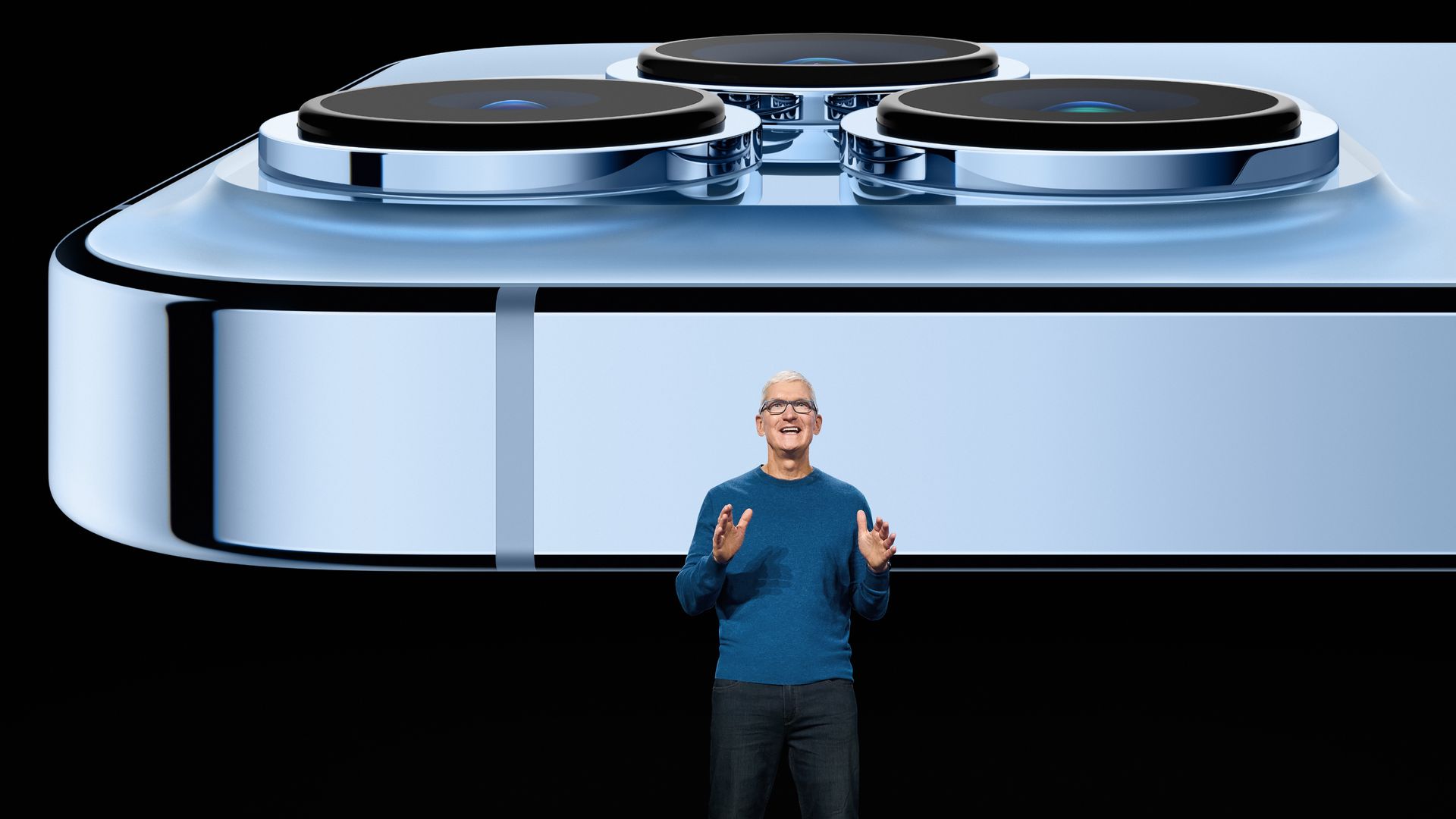 Apple CEO Tim Cook introducing the iPhone 13 Max in September 2021