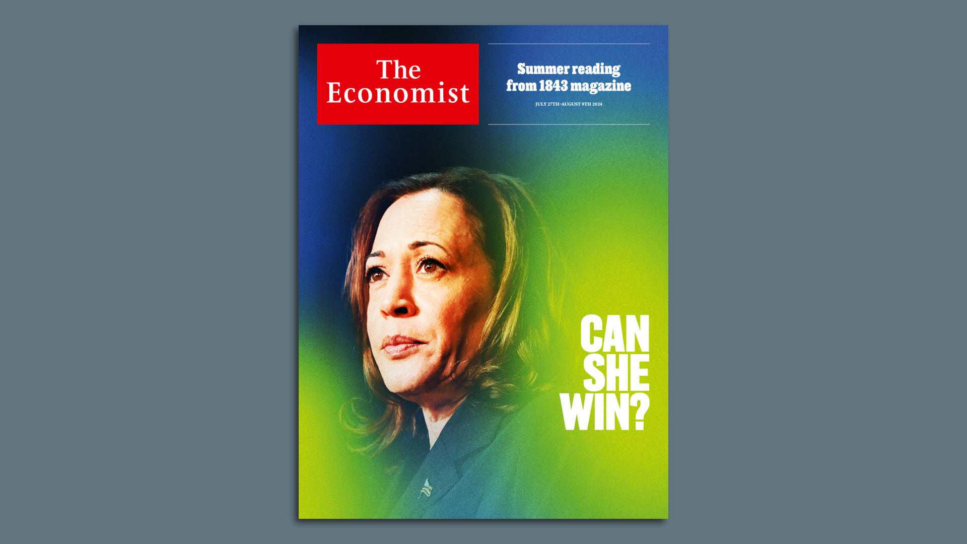 A cover by The Economist showing Kamala Harris with the cover line: "Can She Win?"