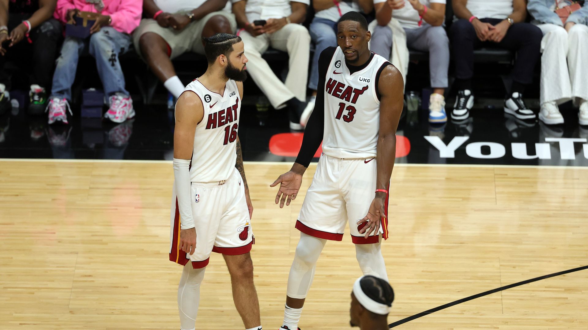 Bam Adebayo and Caleb Martin during the fourth quarter of Game 3. Photo: Megan Briggs/Getty Images