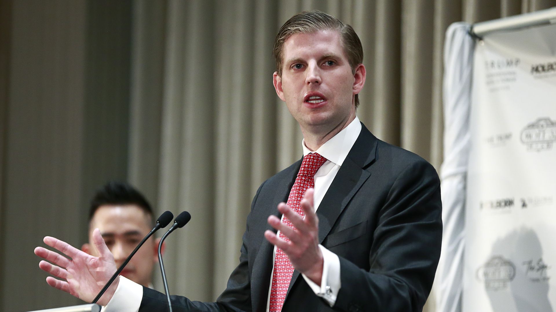 Eric Trump delivers a speech during a ceremony for the official opening of the Trump International Tower and Hotel on February 28, 2017.