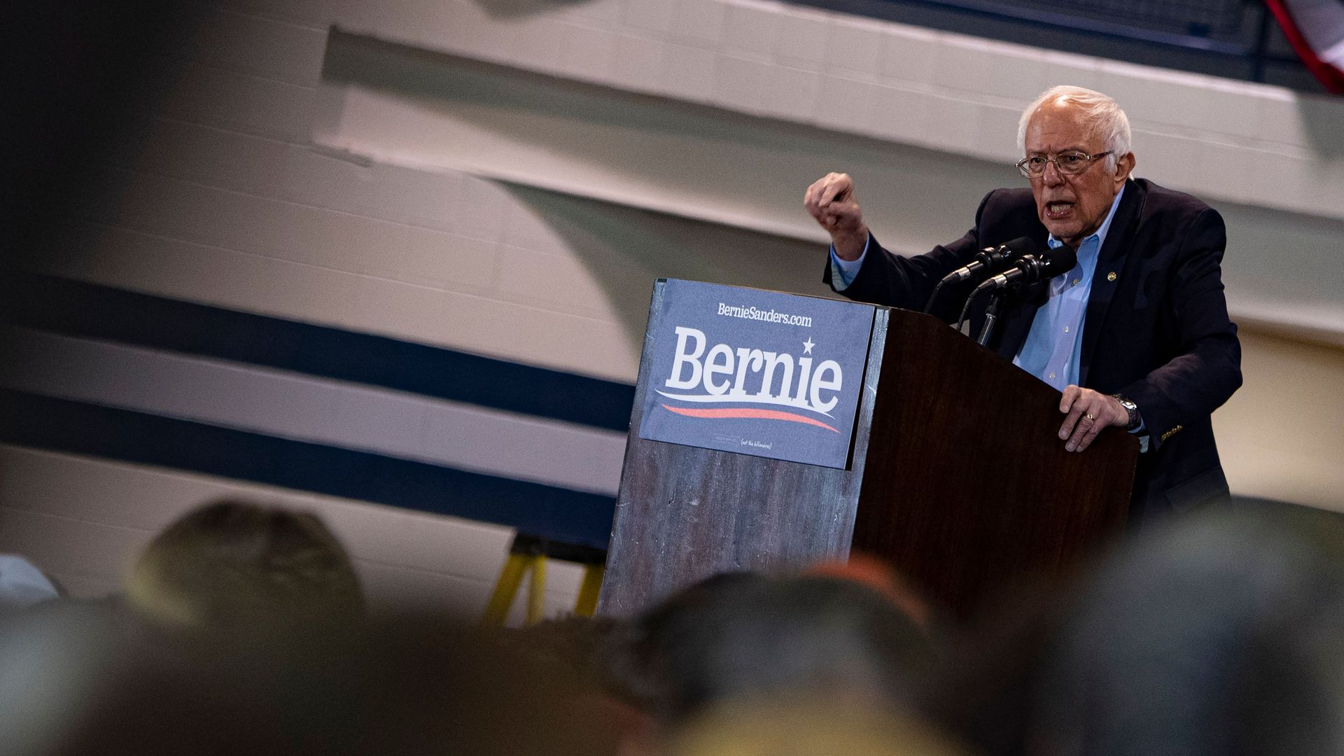 Sanders speaking at a campaign rally in Virginia Beach, Virginia