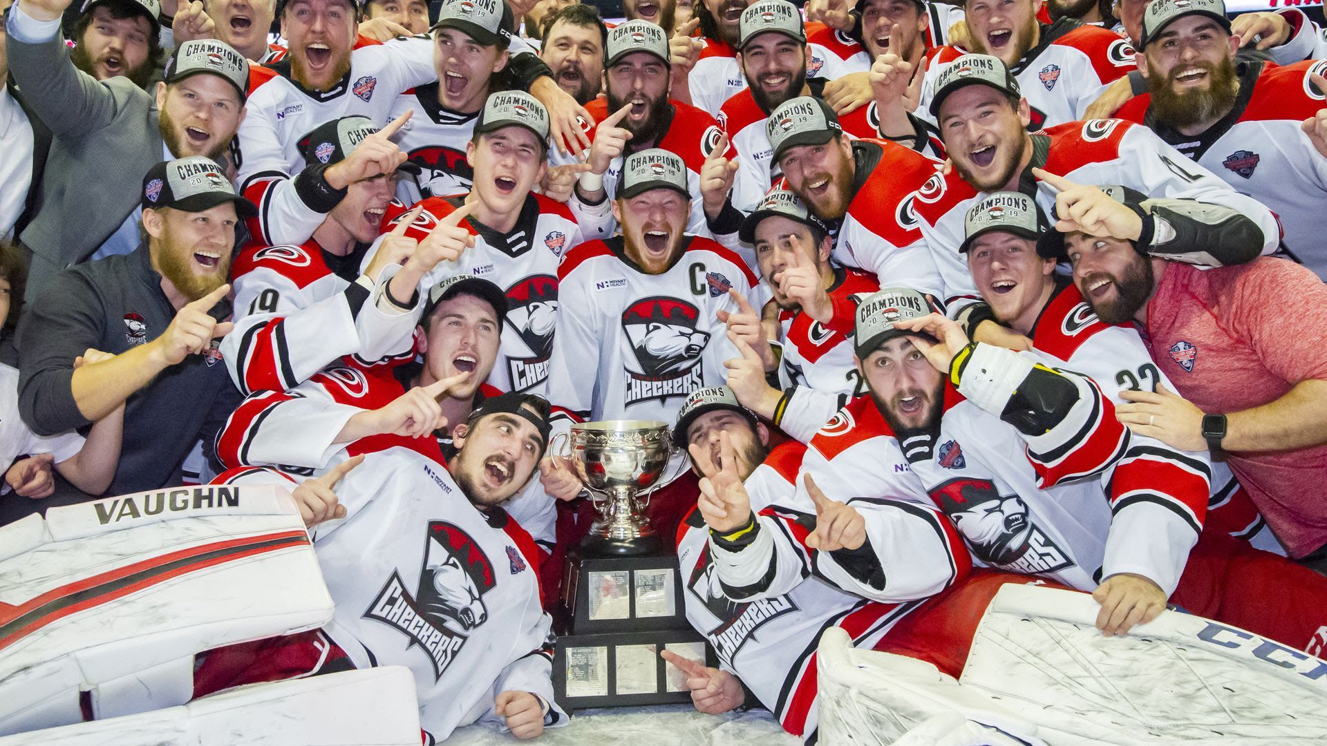 The Charlotte Checkers after winning the 2019 Calder Cup