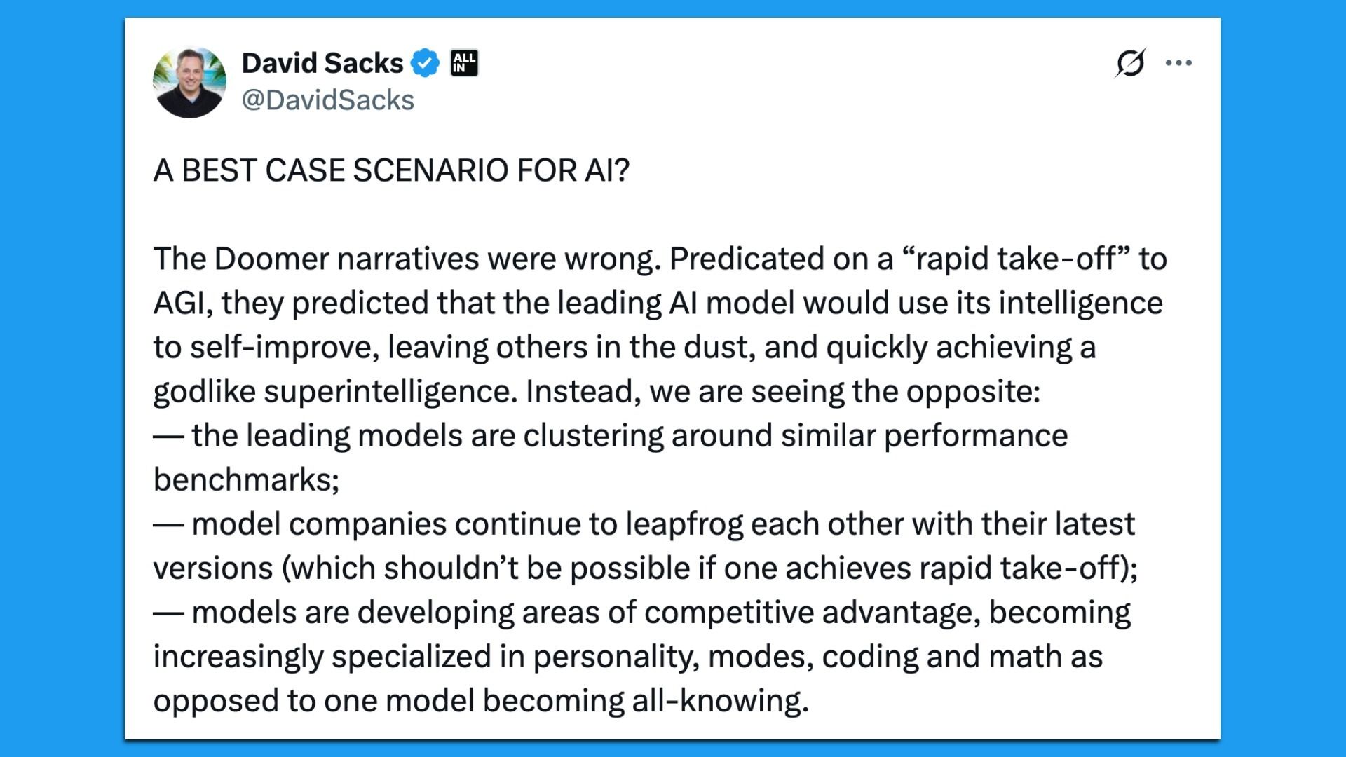 Post on X by David Sacks discusses AI
