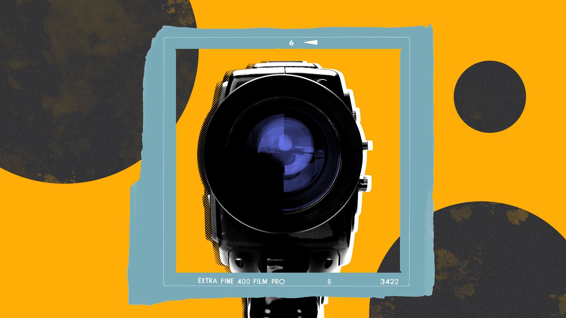 Illustration of a video camera surrounded by a film frame. 