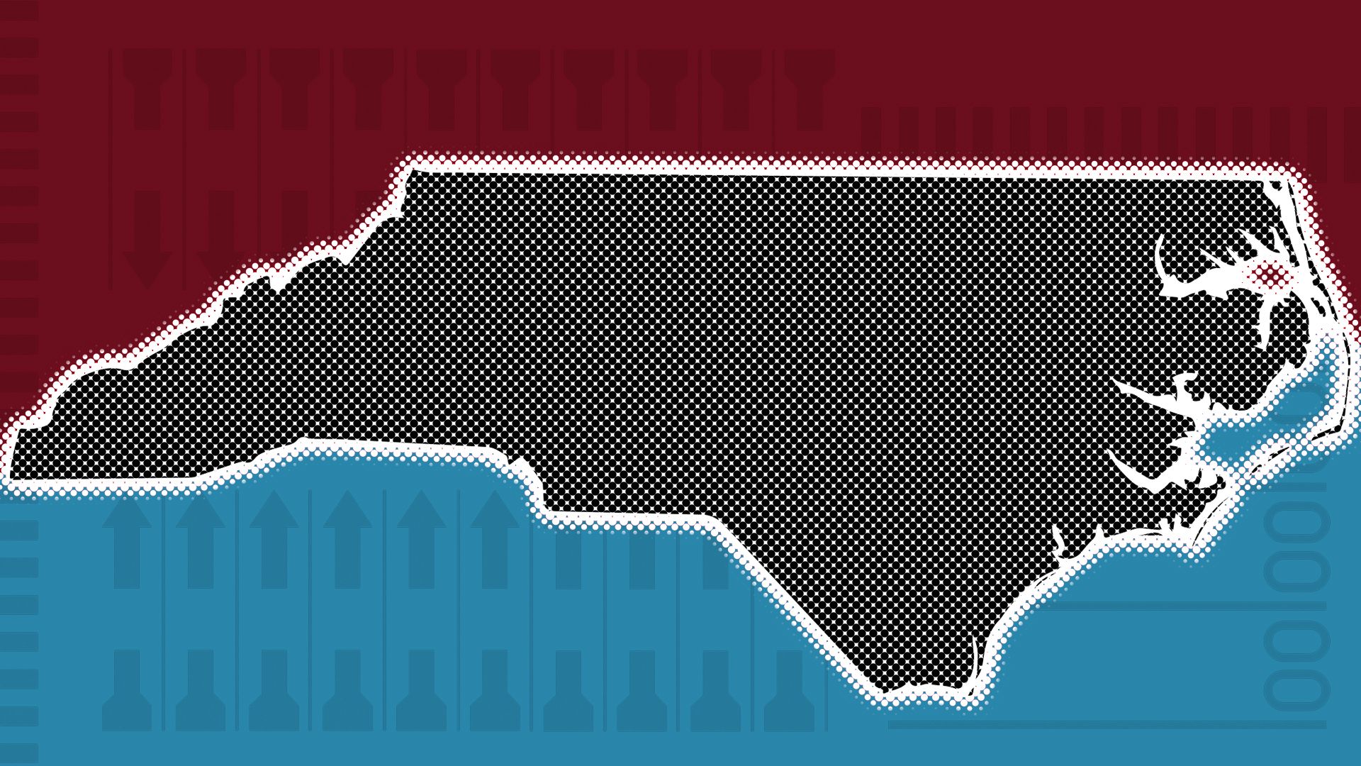 Illustration of the state of North Carolina surrounded by ballot elements.