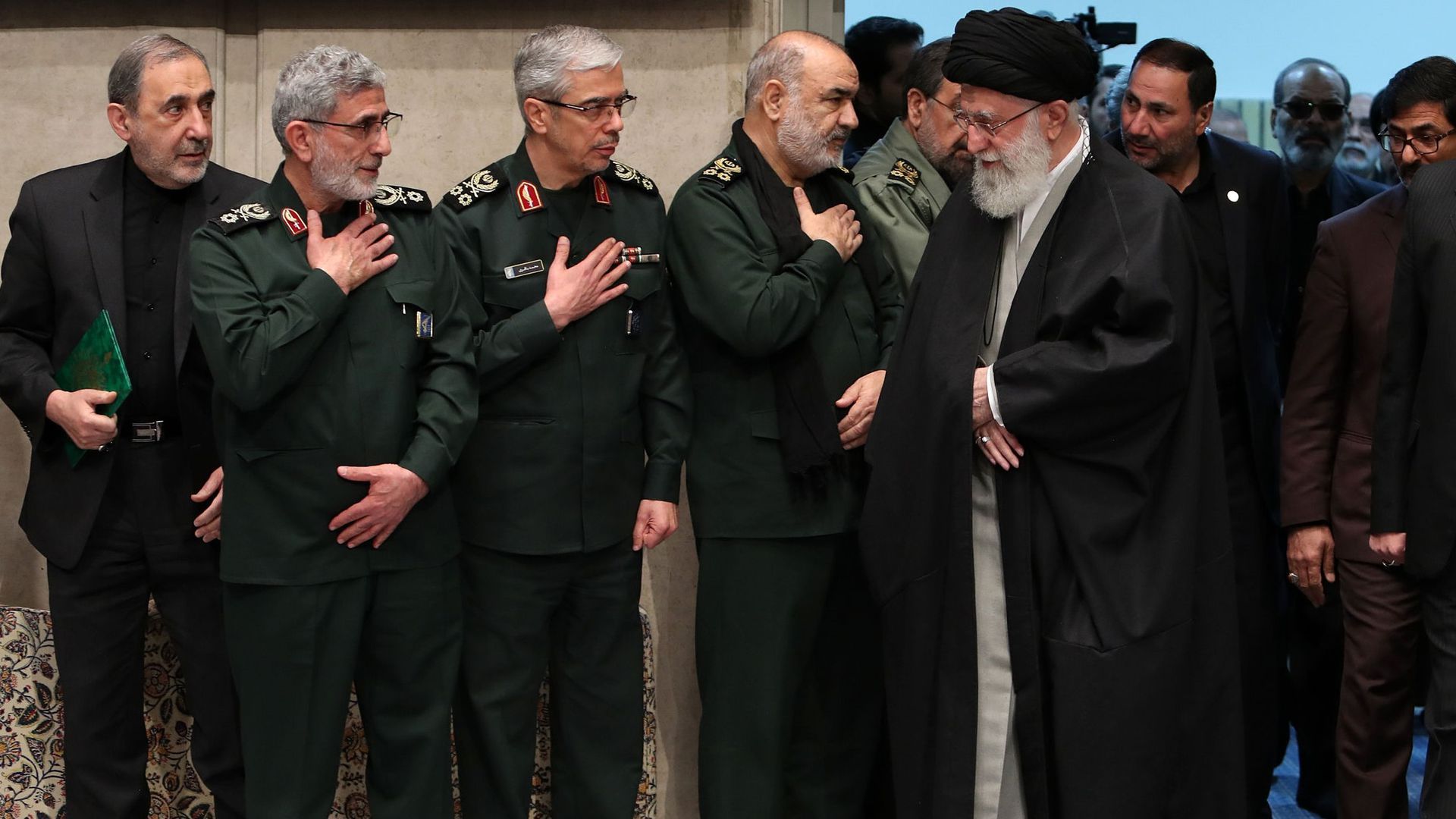 Supreme Leader Ali Khamenei meets with leaders of the IRGC last January. Photo: Handout via Getty