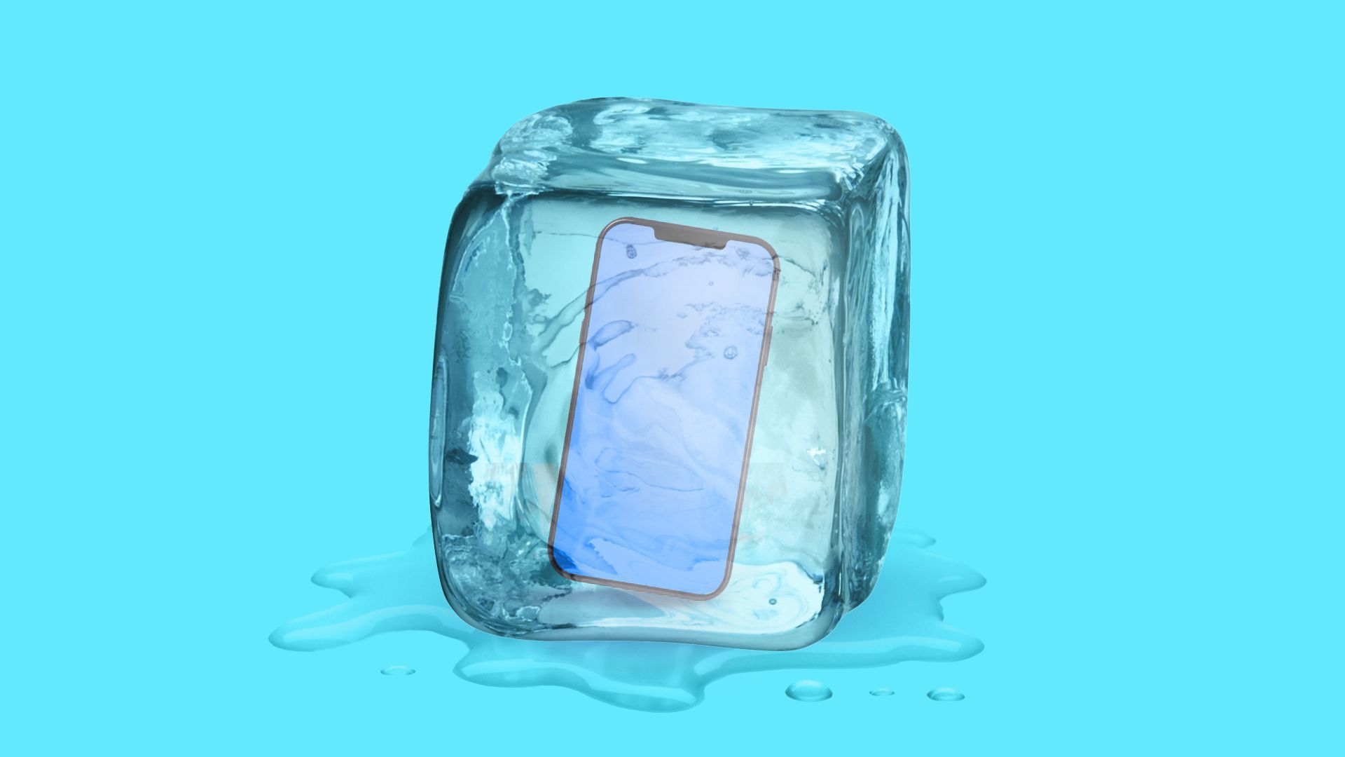 Illustration of a cell phone frozen in an ice cube