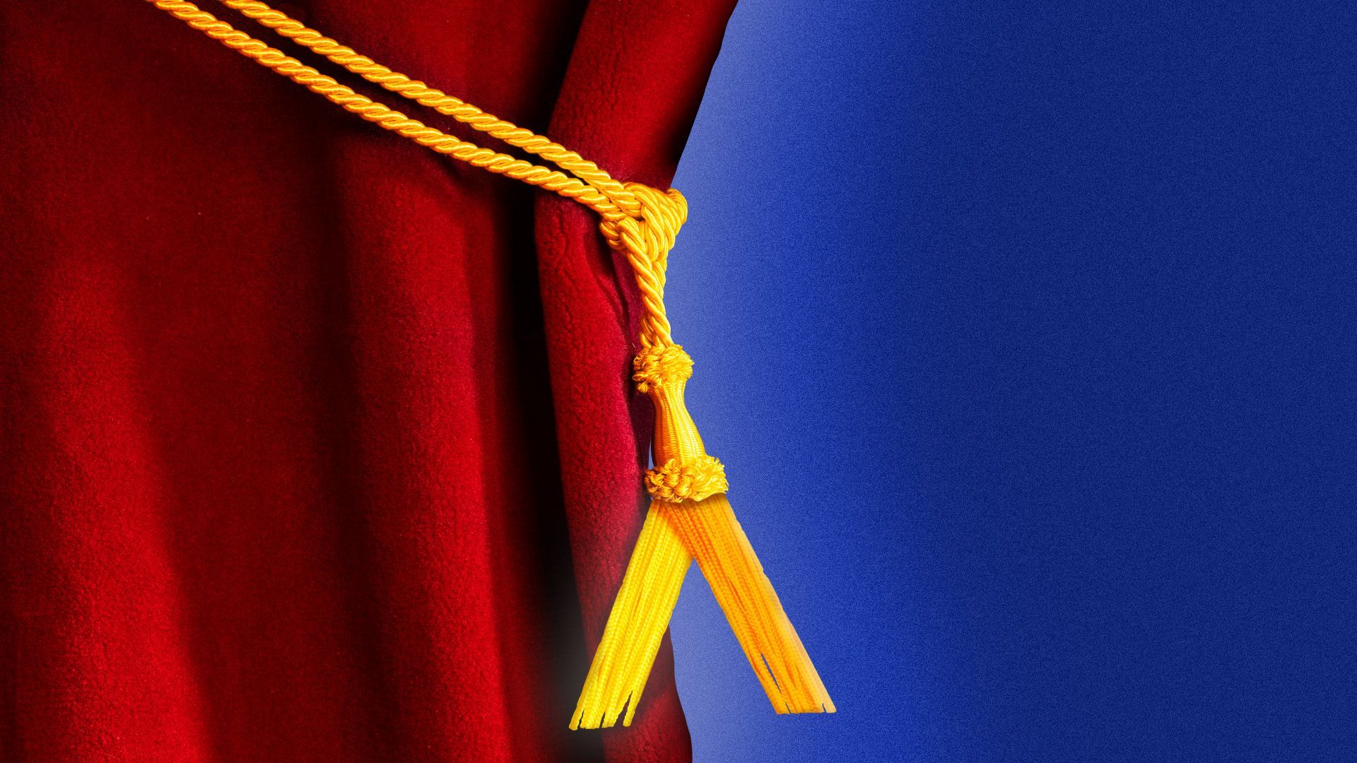 Illustration of a curtain with a tassel in the shape of the Axios logo