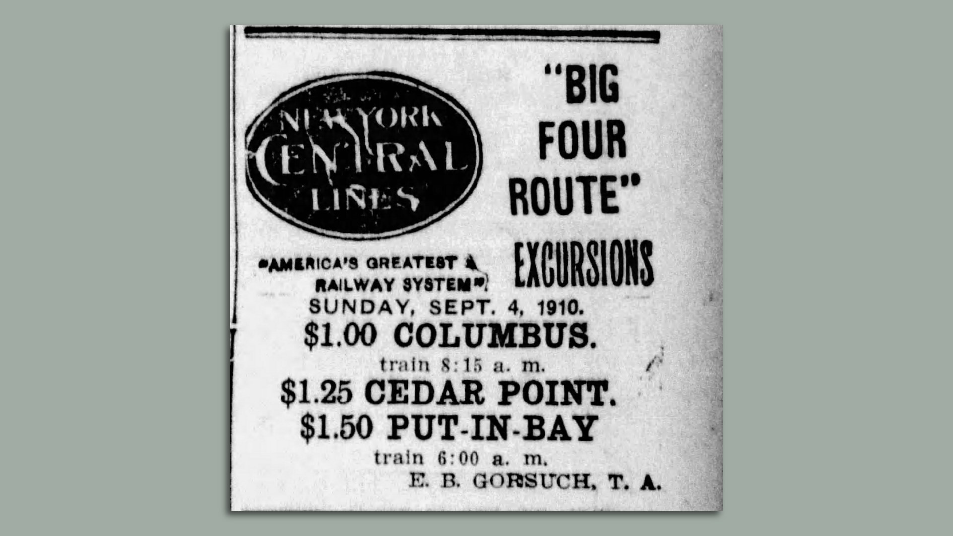 A newspaper clipping from 1910 advertising Ohio train excursions. 