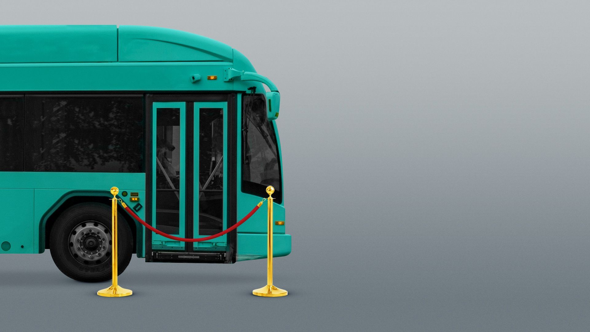 Illustration of a SunRunner bus with a velvet rope outside of the doors. 