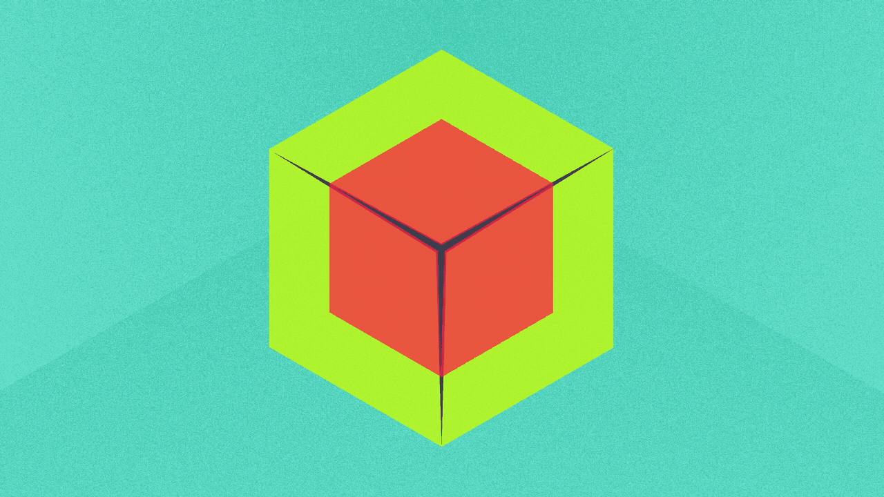 Illustration of two cubes, one inside the other, and the bigger one liquefying.