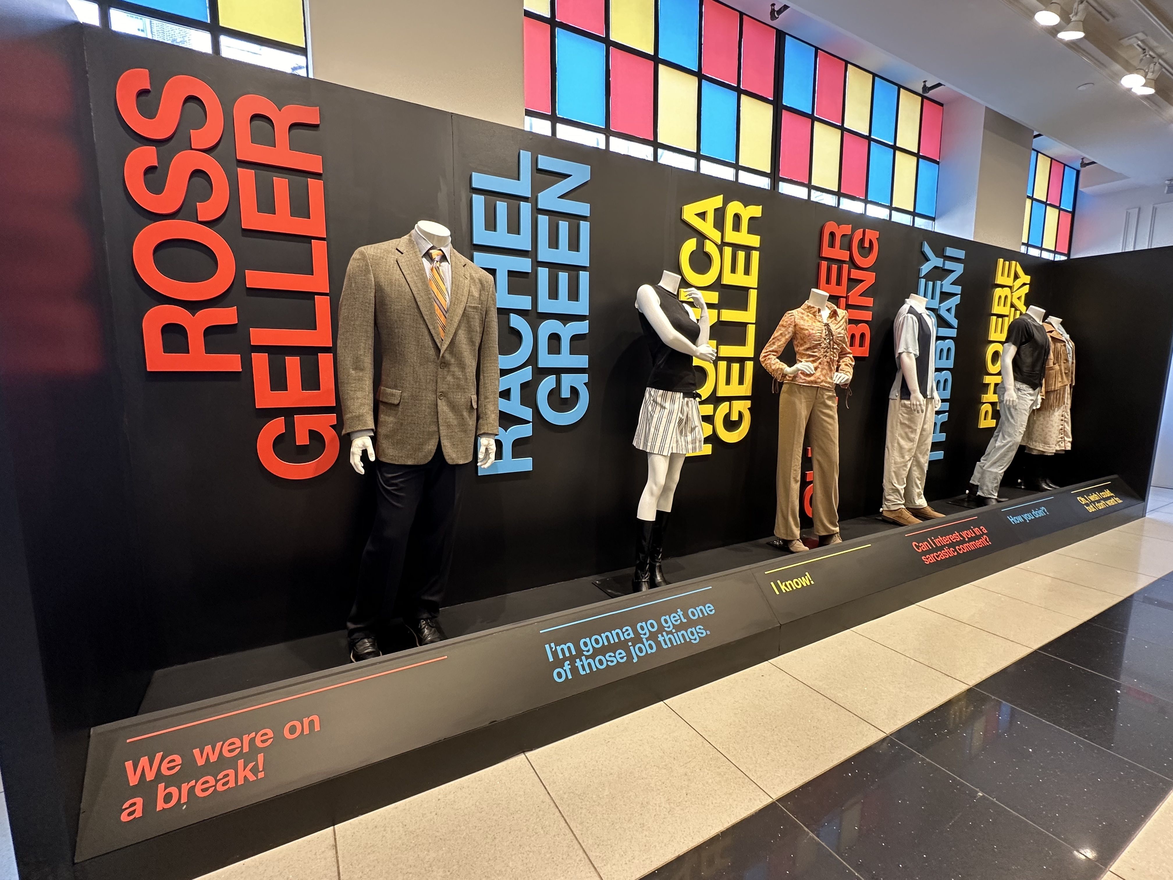 An installation showing an outfit each major "Friends" character had at "The Friends Experience" in Back Bay Boston.