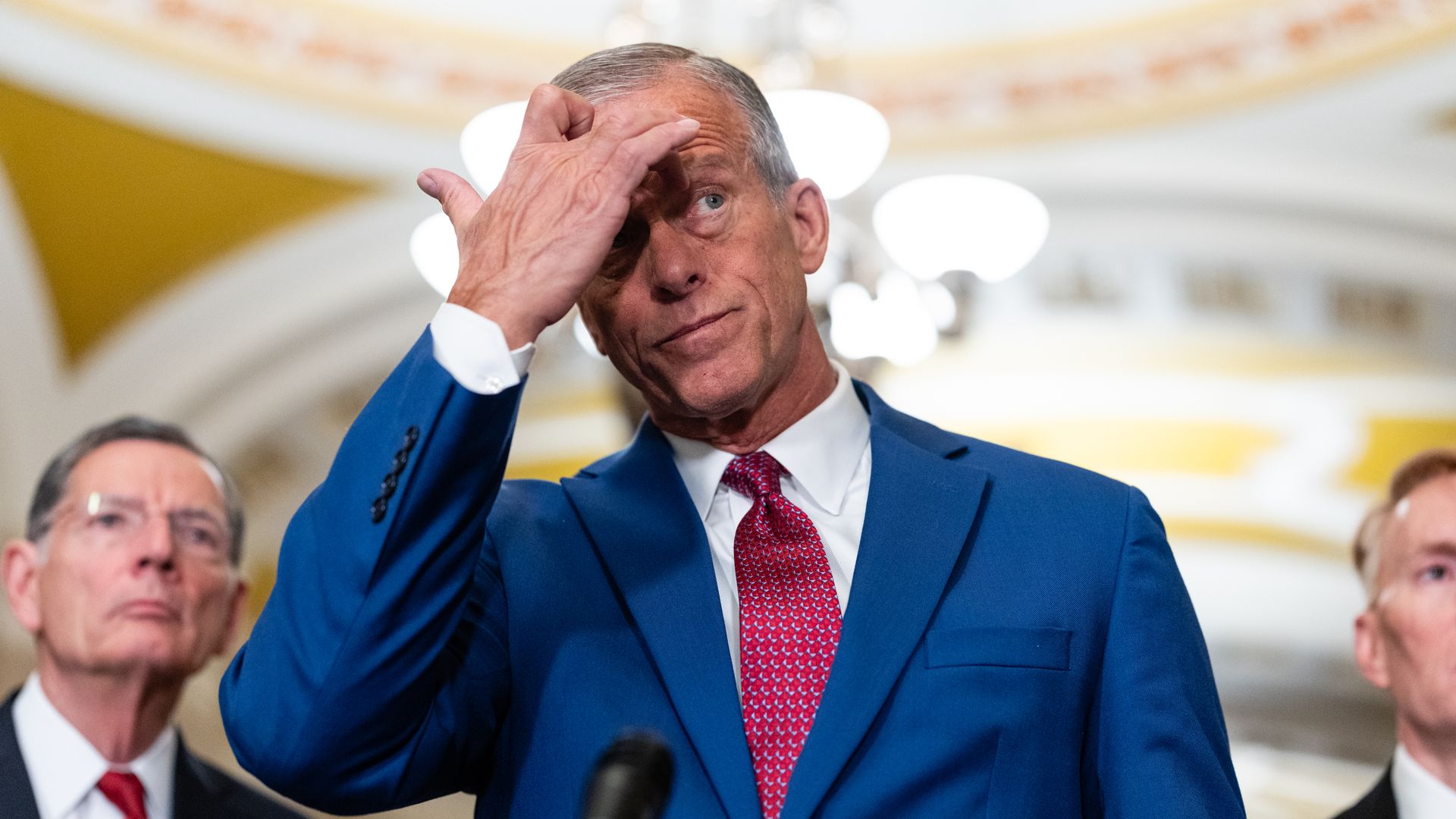 Senate Majority Leader John Thune during a news conference at the U.S. Capitol on May 12.