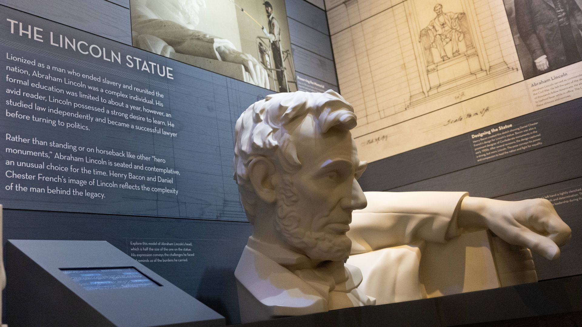 A bust of Lincoln in an exhibit inside the undercroft