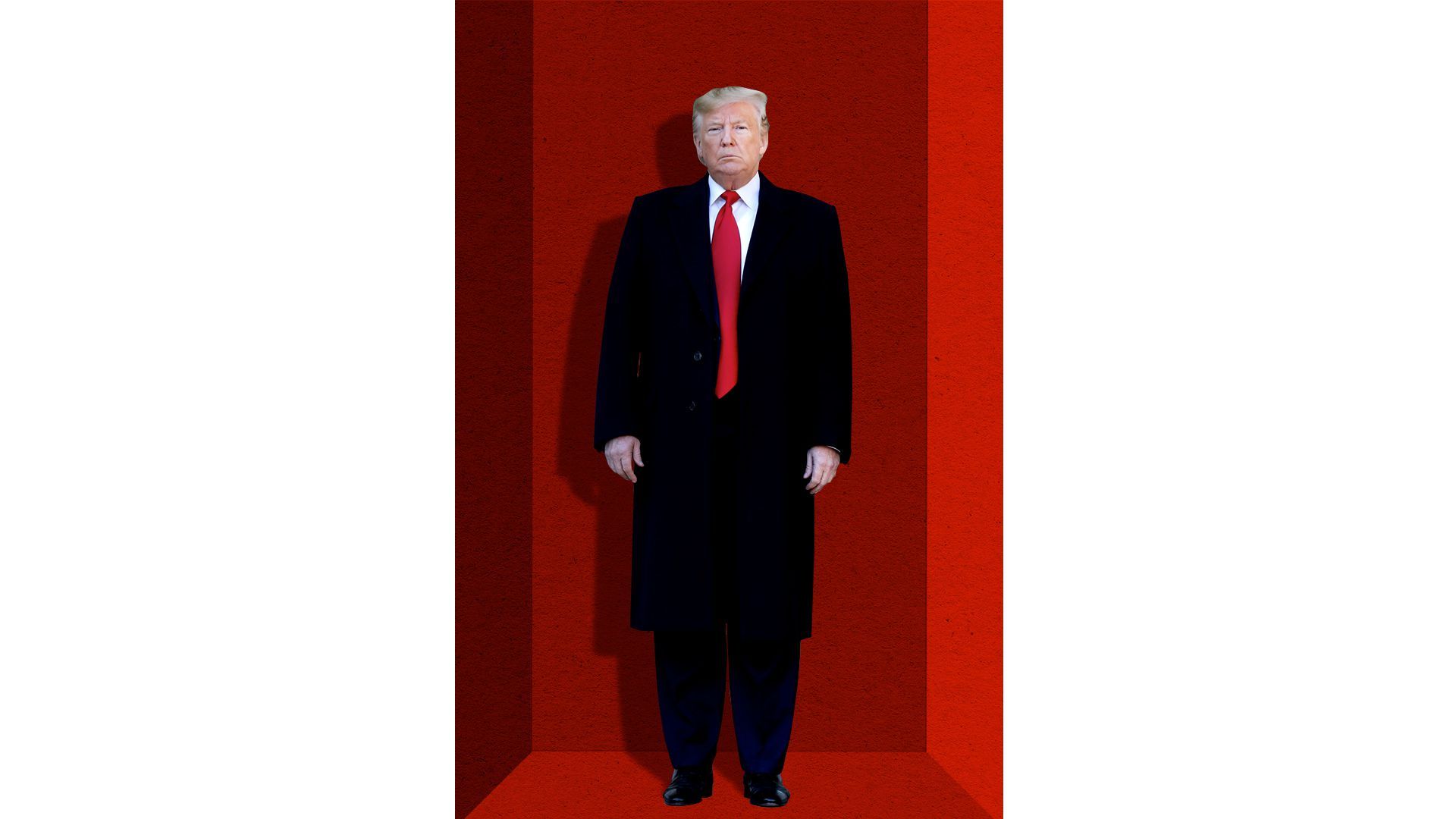 Photo illustration of the sides of an image closing in on Trump like walls.