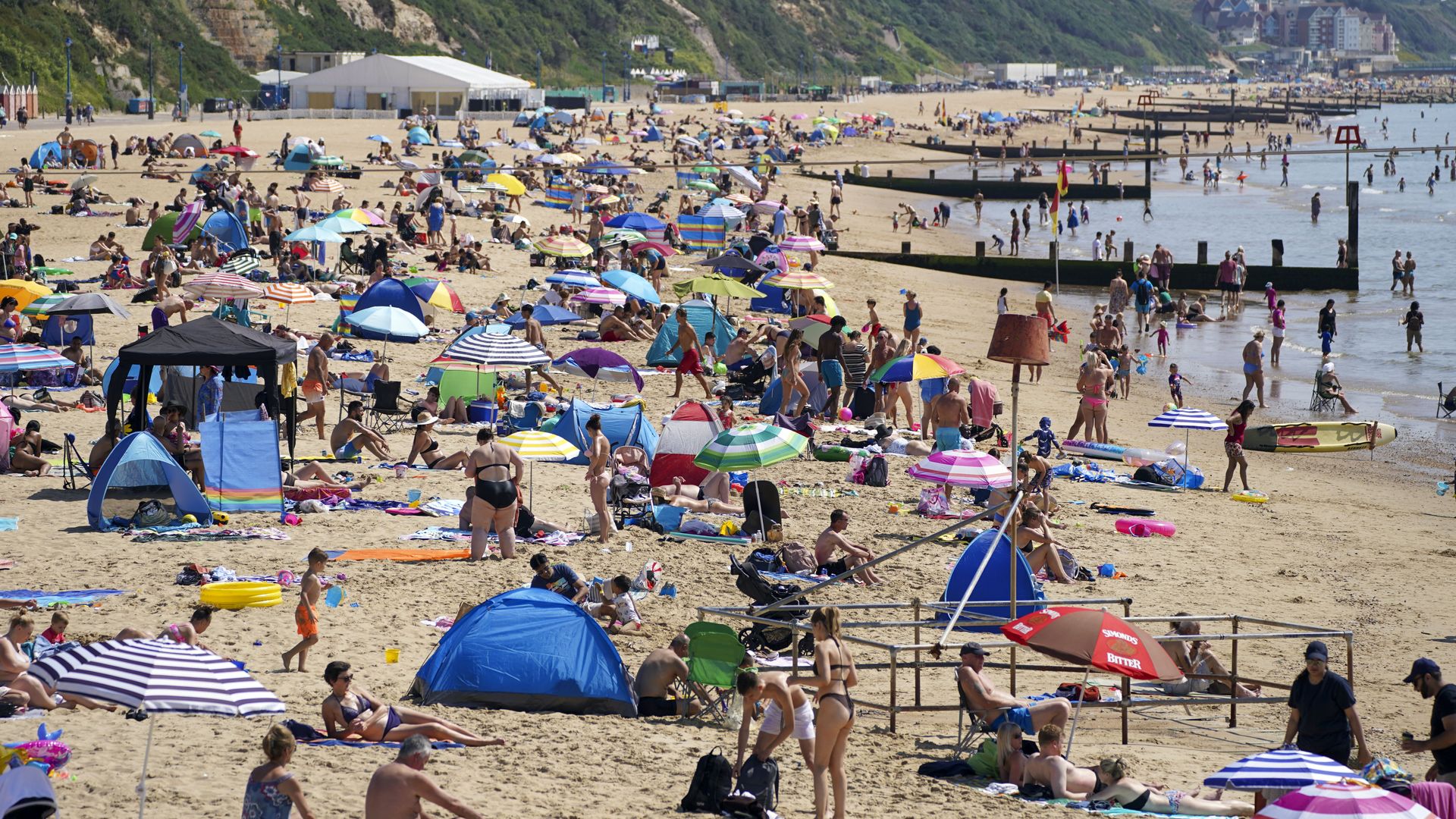 People enjoy the weather on Bournemouth beach in Dorset on Monday 
