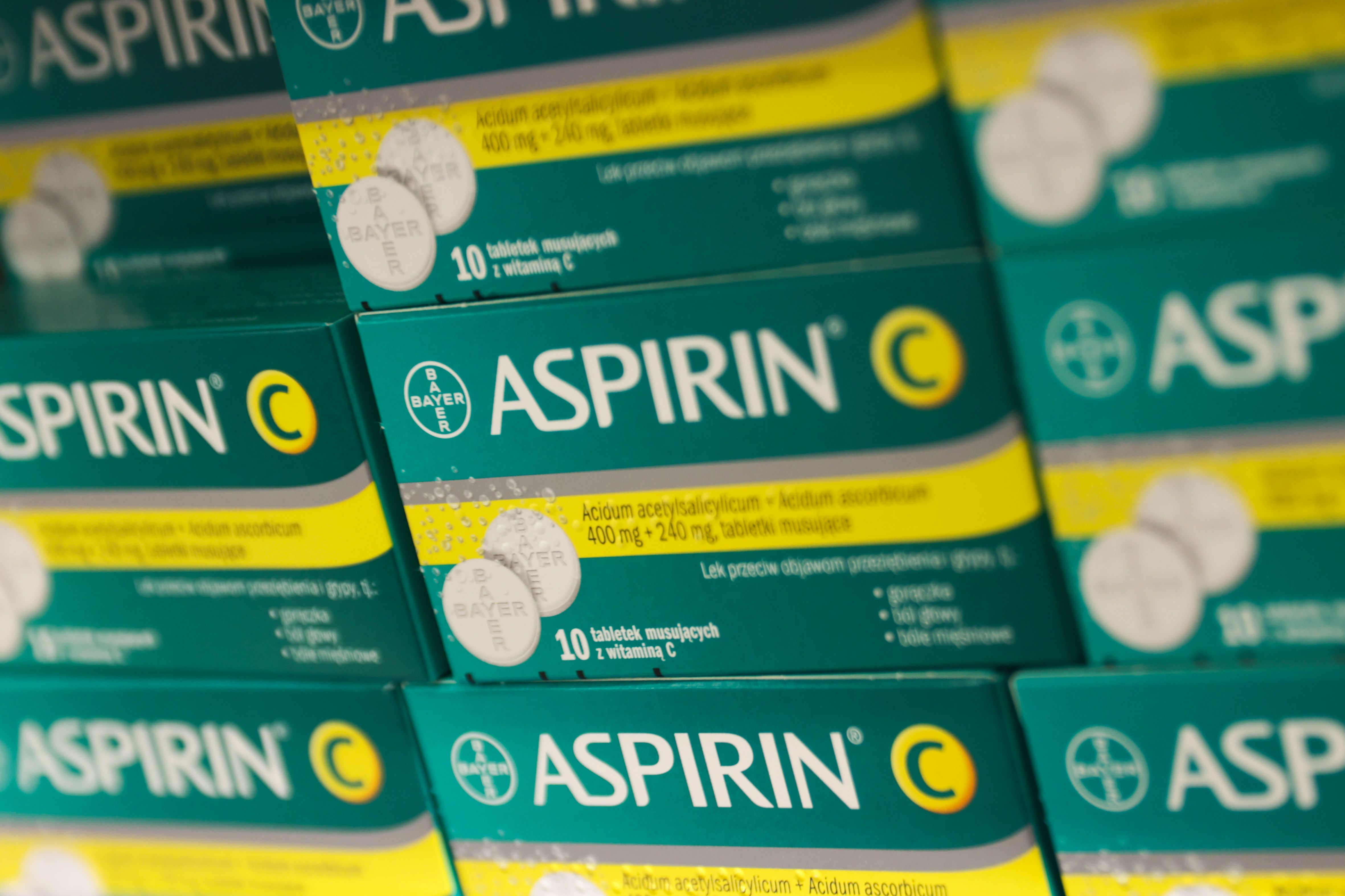 Bayer Aspirin C packaging on display in a Krakow, Poland, store on April 9, 2024. Photo: Jakub Porzycki/NurPhoto via Getty Images
