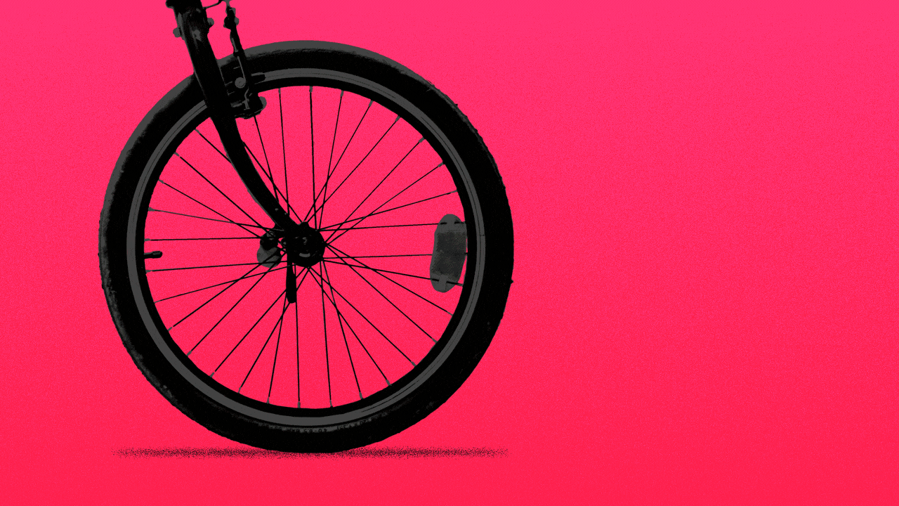 Illustration of a bike wheel that becomes electrified.