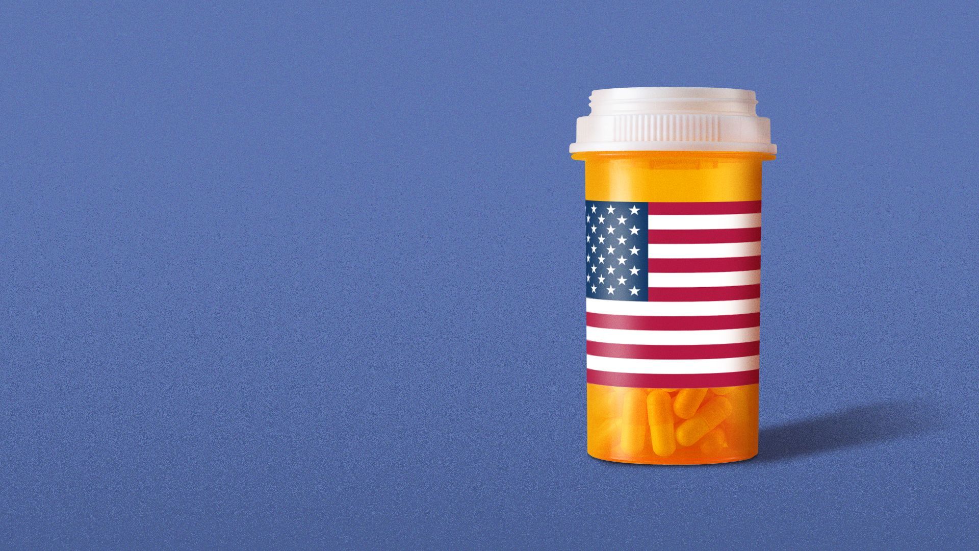 Illustration of a prescription pill bottle with the American flag as the label.