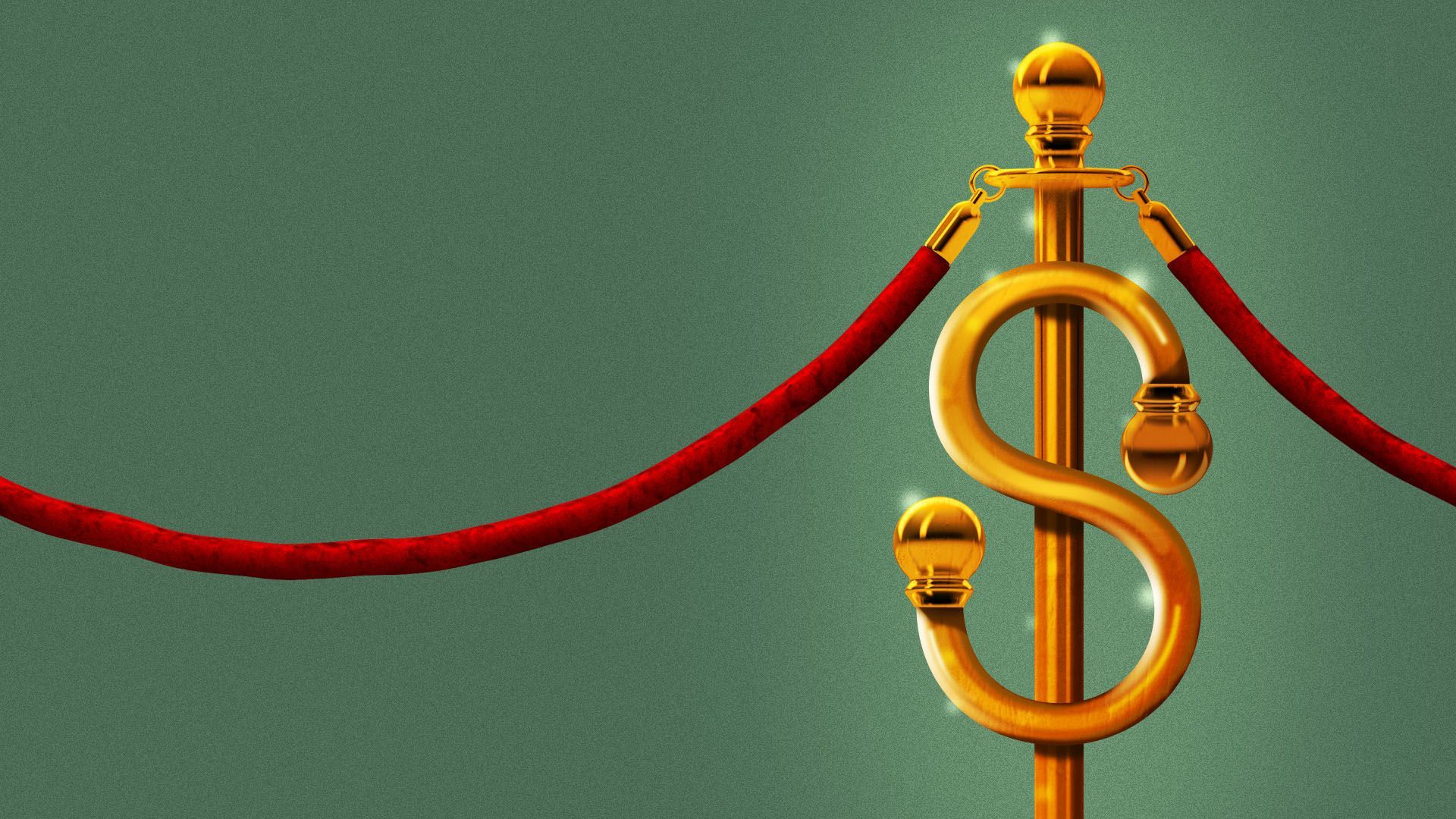 Illustration of a red velvet rope with a stanchion in the form of a dollar sign