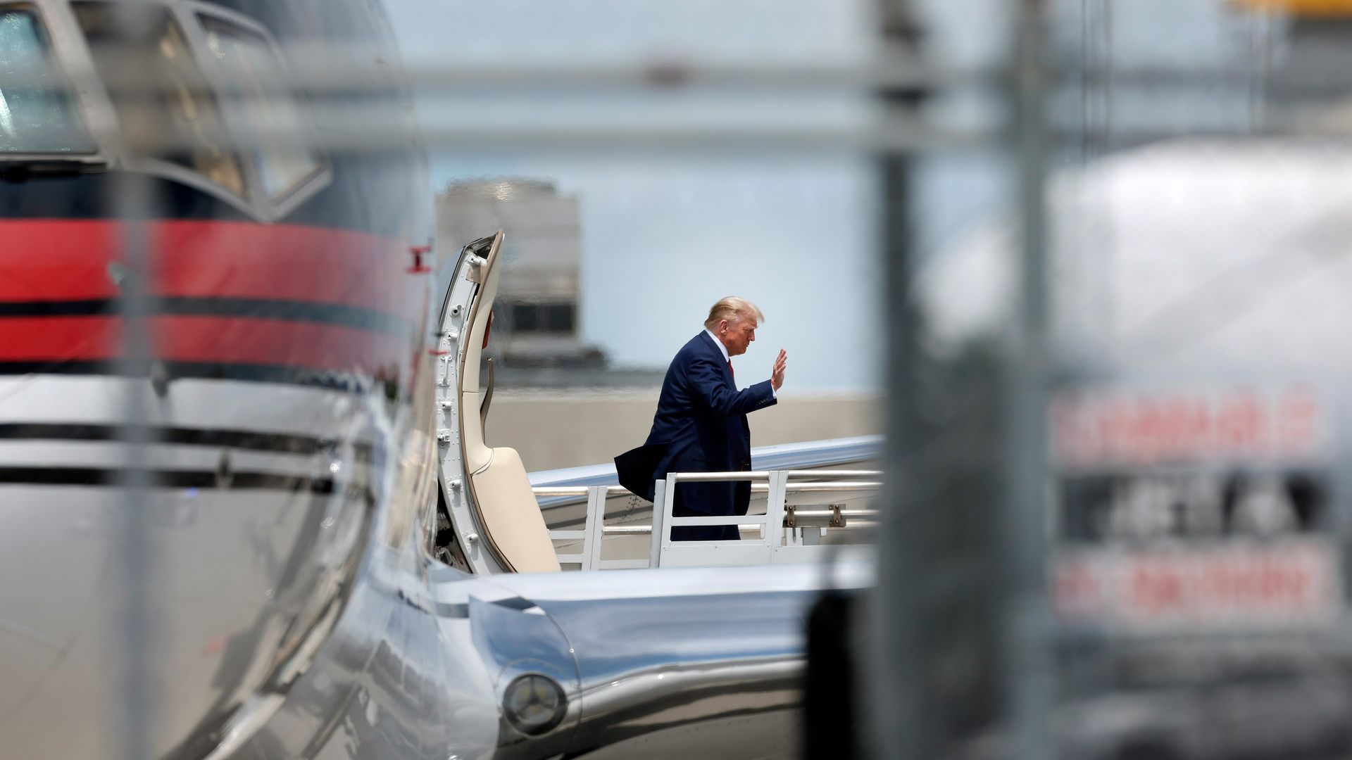 Former president Donald Trump arrives at Miami International Airport before his federal arraignment.
