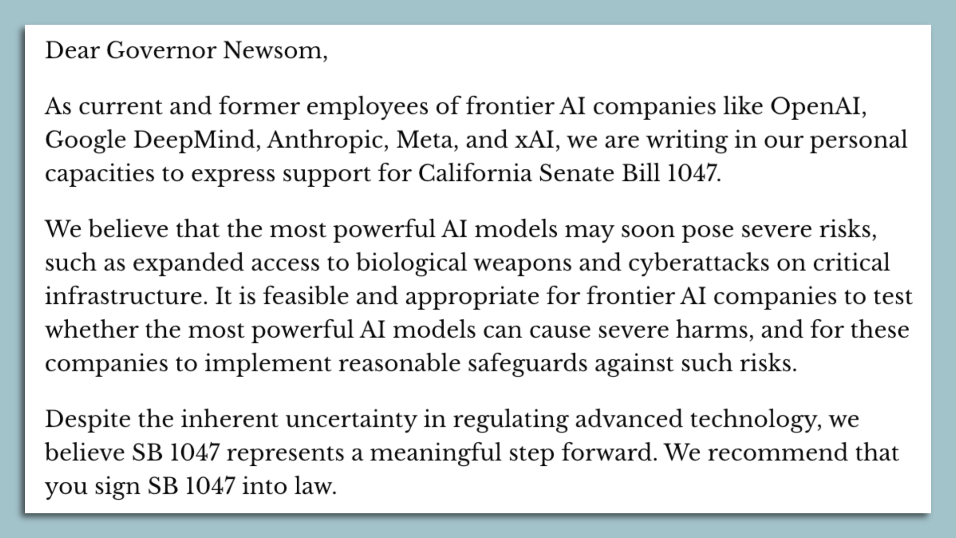 Employee Call for California to Lead on AI Governance