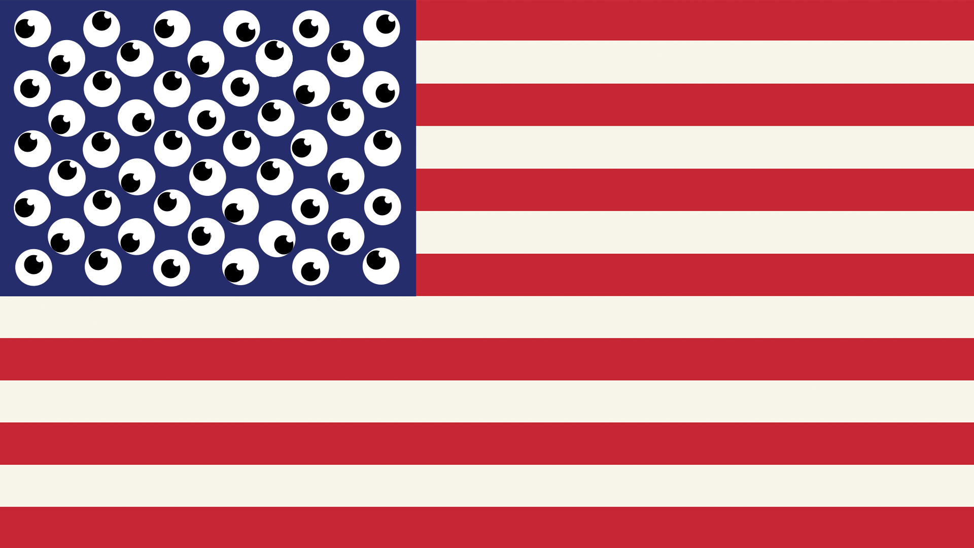 Illustration of an American flag with eyeballs moving instead of stars.